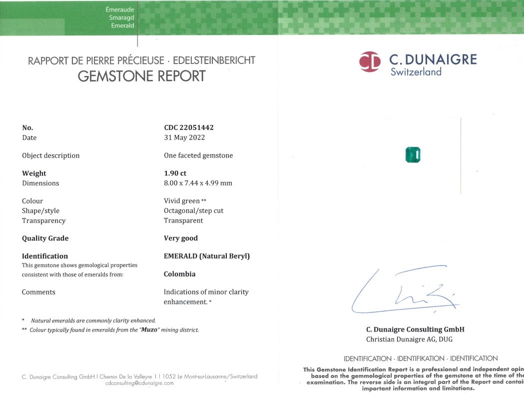 1.90 Ct. Emerald from Colombia