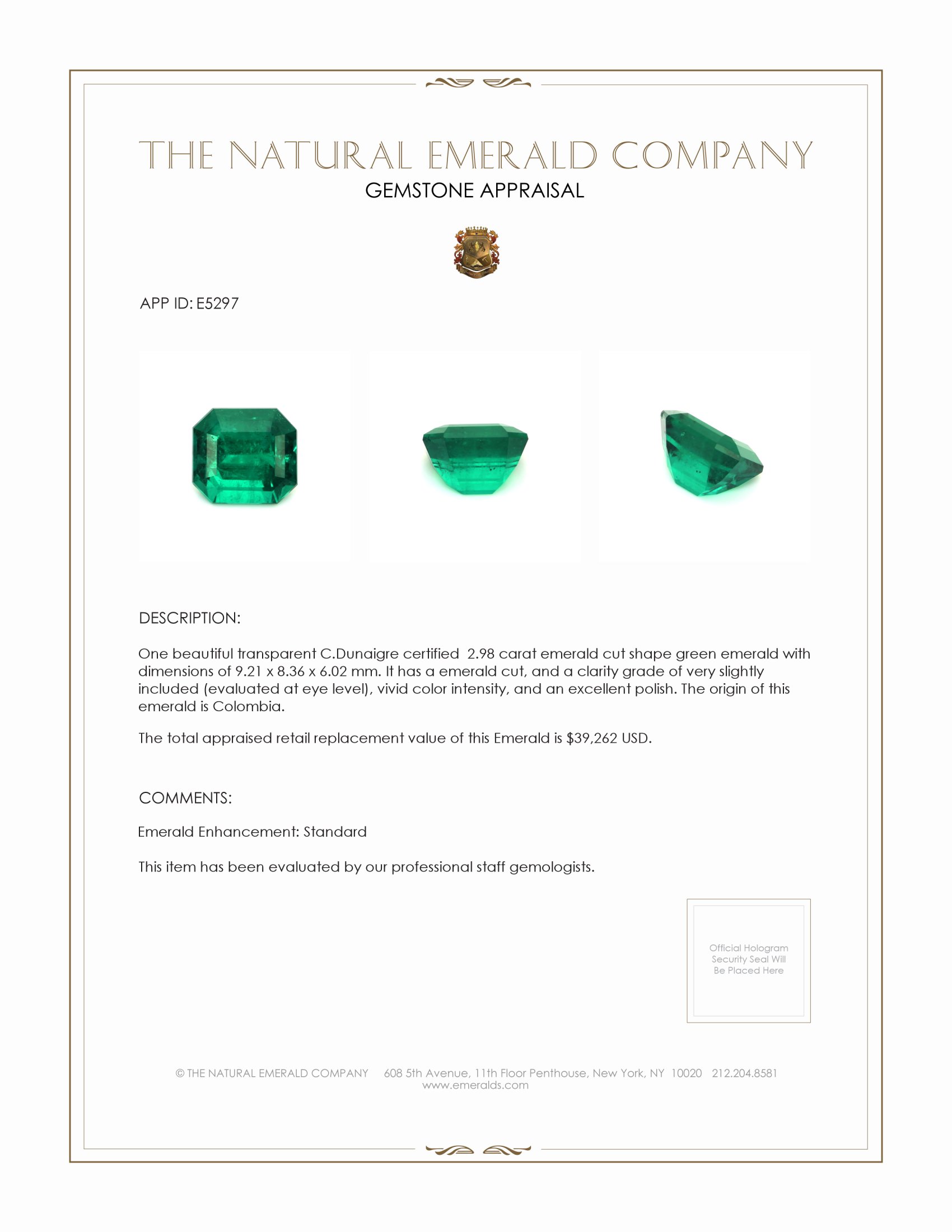 2.98 Ct. Emerald from Colombia