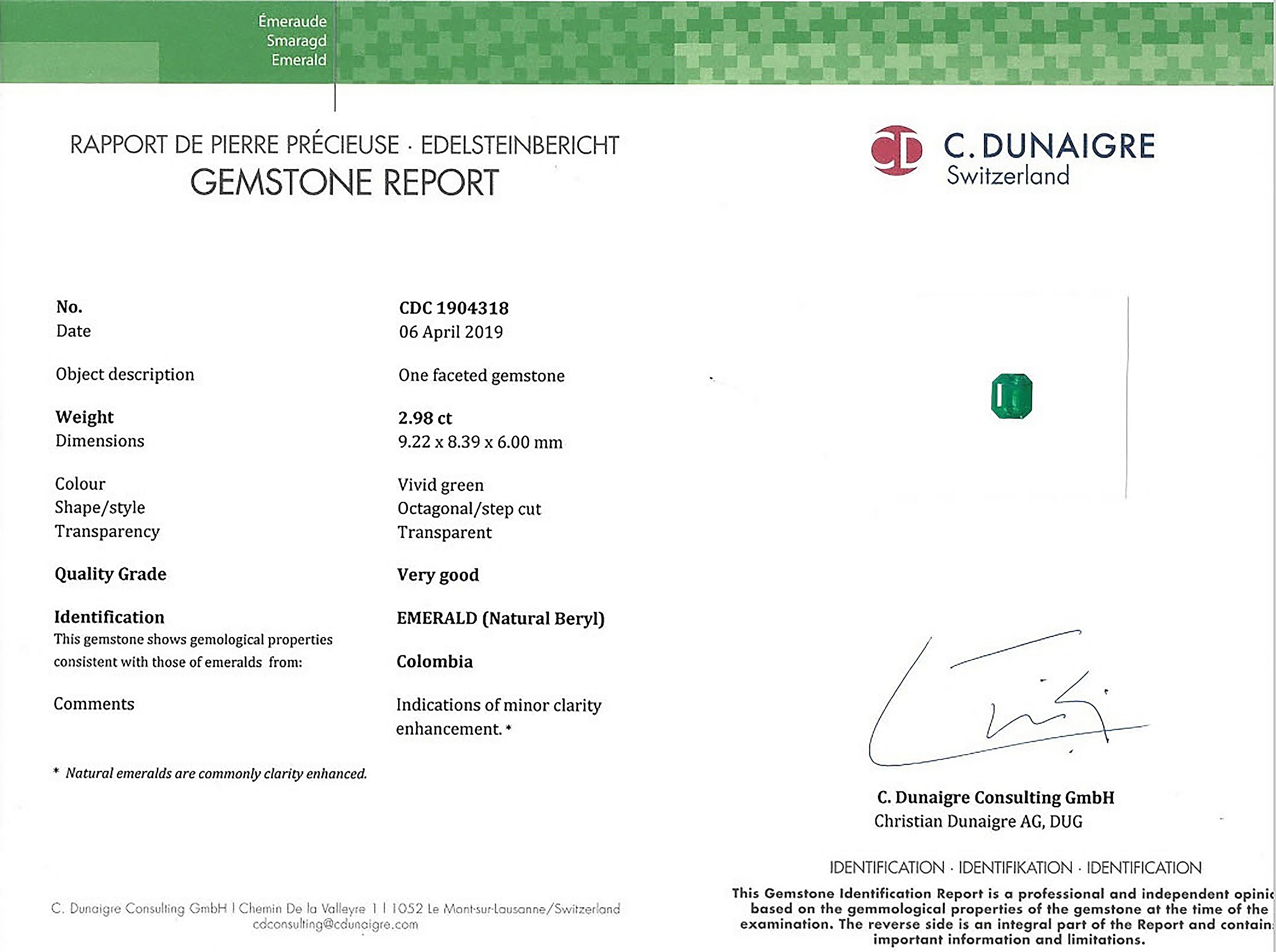 2.98 Ct. Emerald from Colombia
