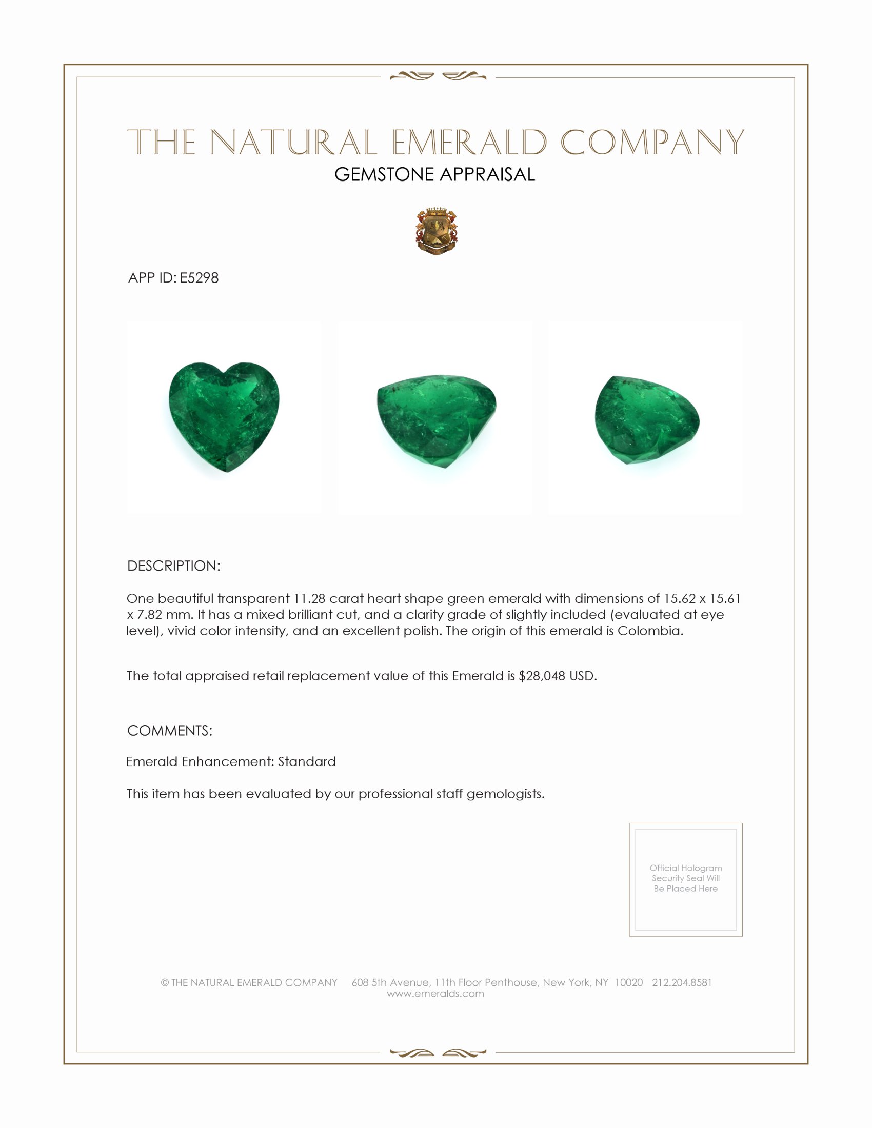 11.28 Ct. Emerald from Colombia