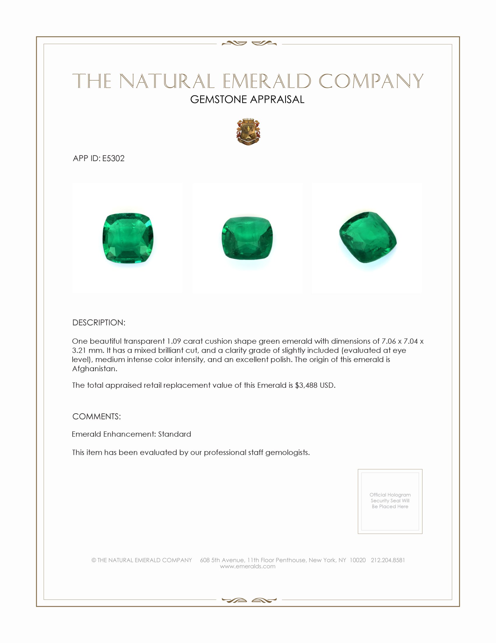 1.09 Ct. Emerald from Afghanistan