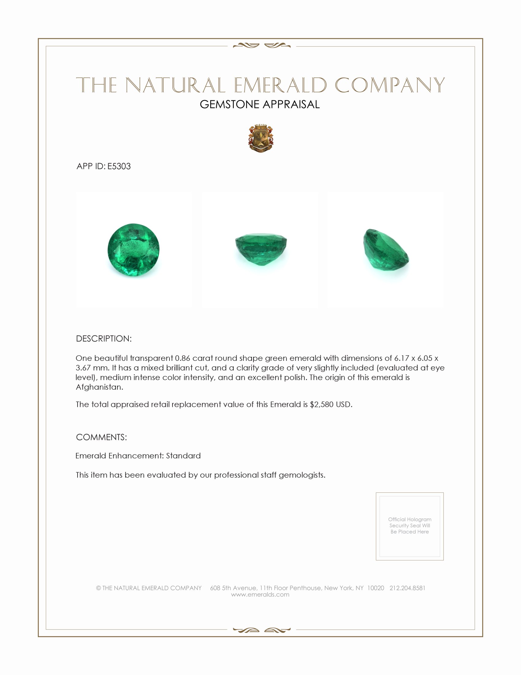 0.86 Ct. Emerald from Afghanistan