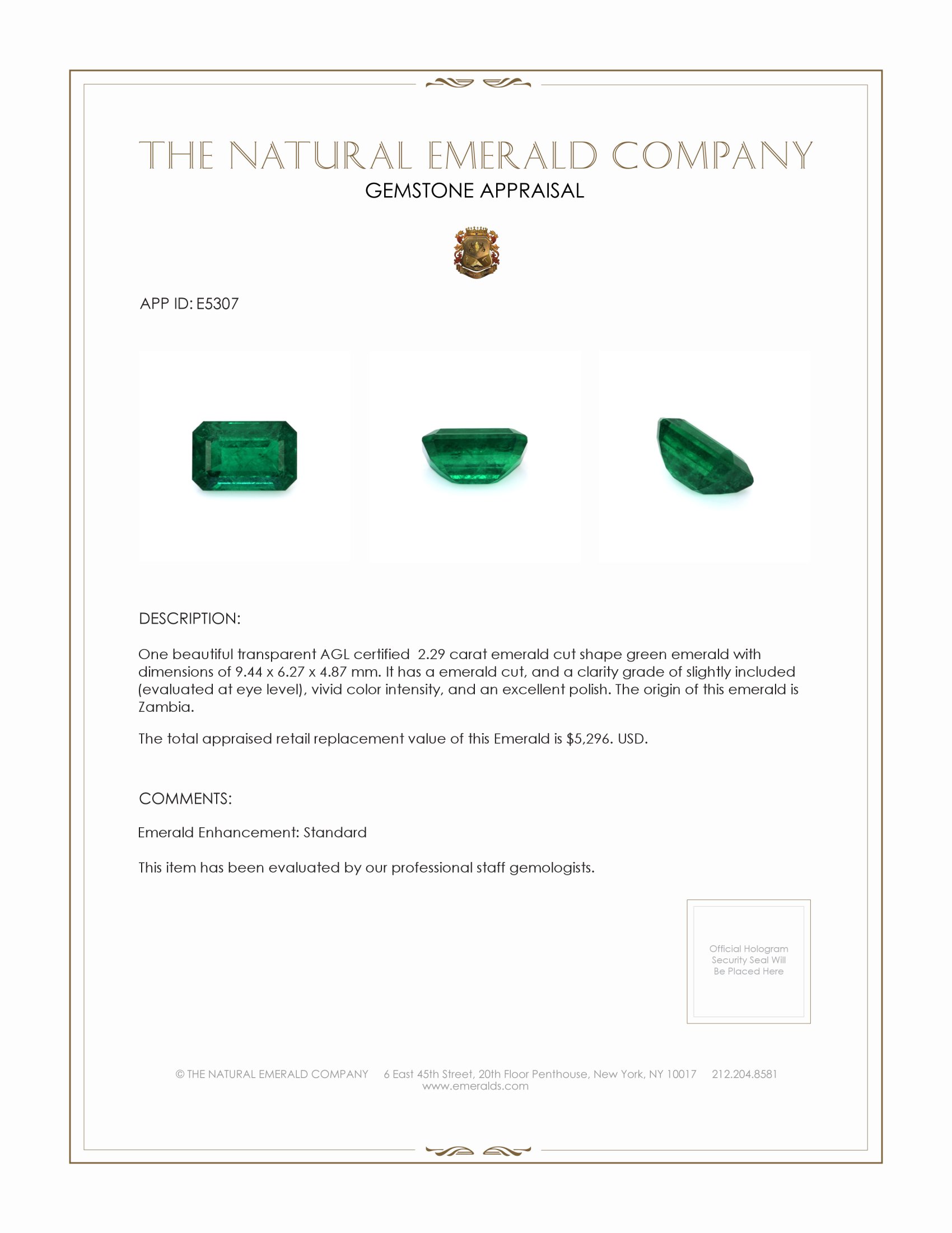 2.29 Ct. Emerald from Zambia