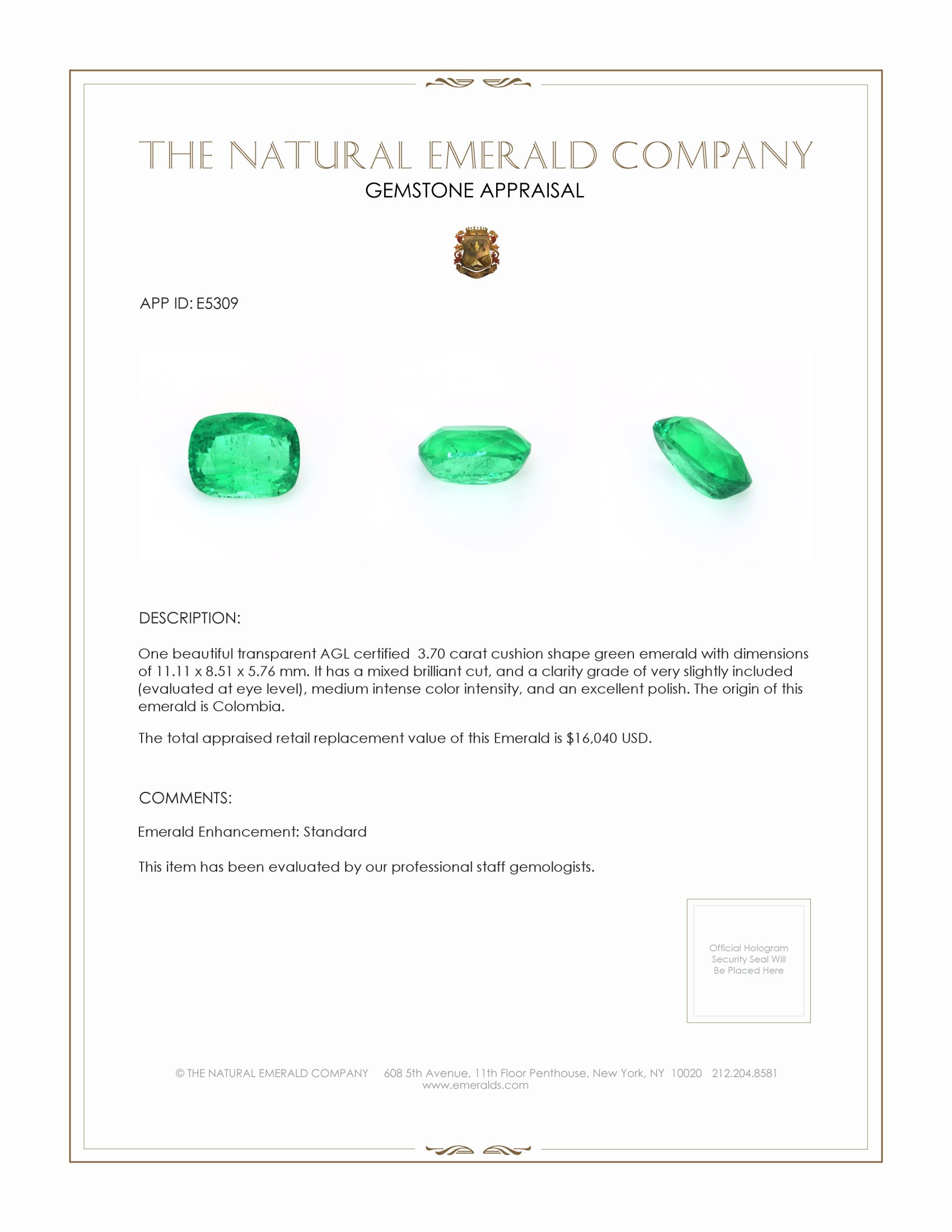 3.70 Ct. Emerald from Colombia