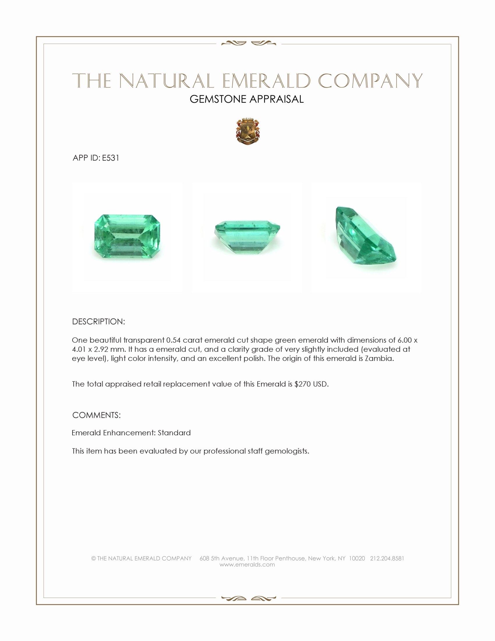 0.54 Ct. Emerald from Zambia