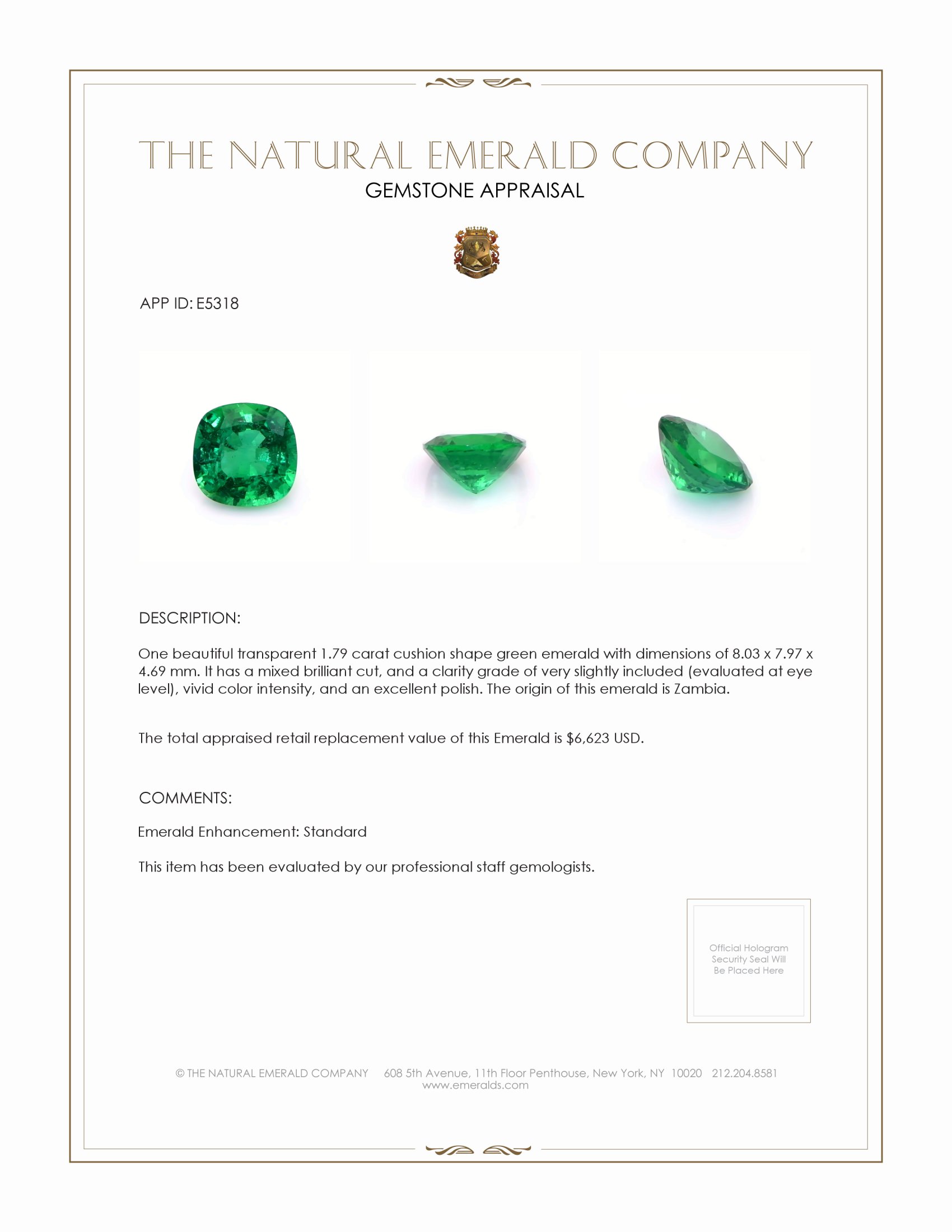 1.79 Ct. Emerald from Zambia