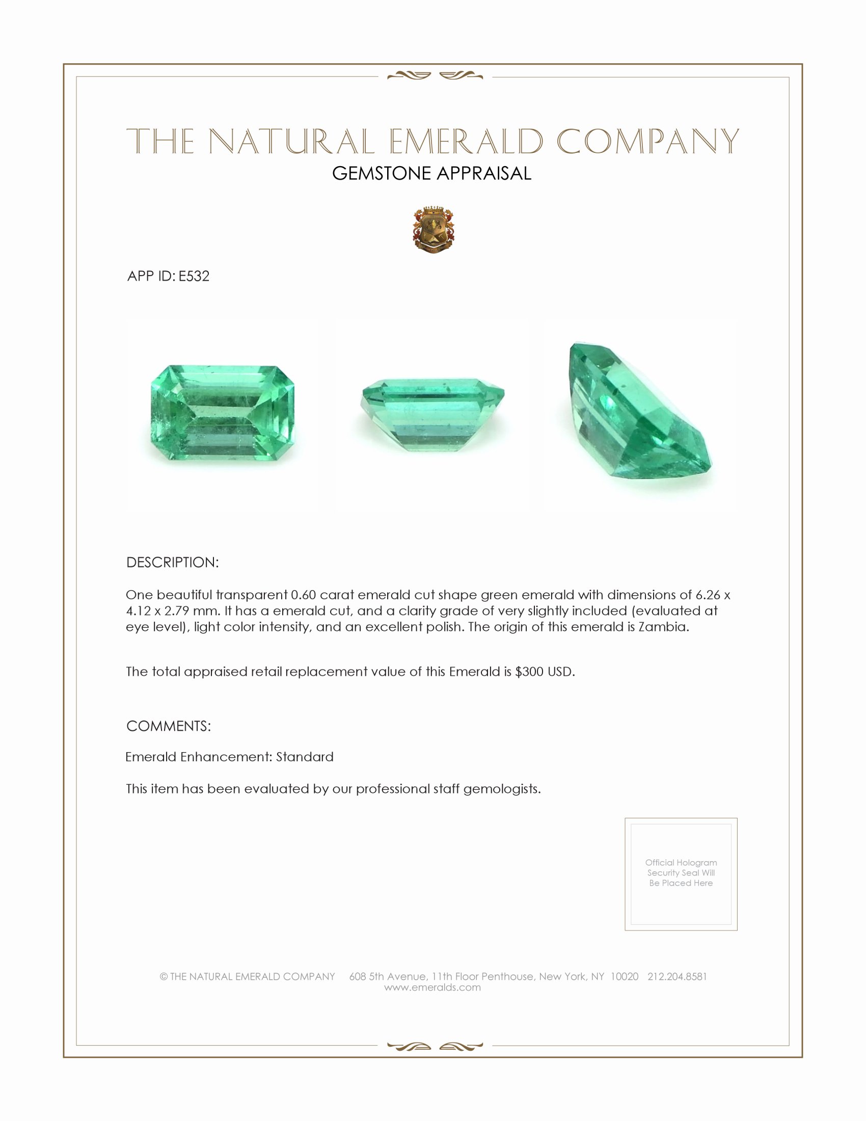 0.60 Ct. Emerald from Zambia