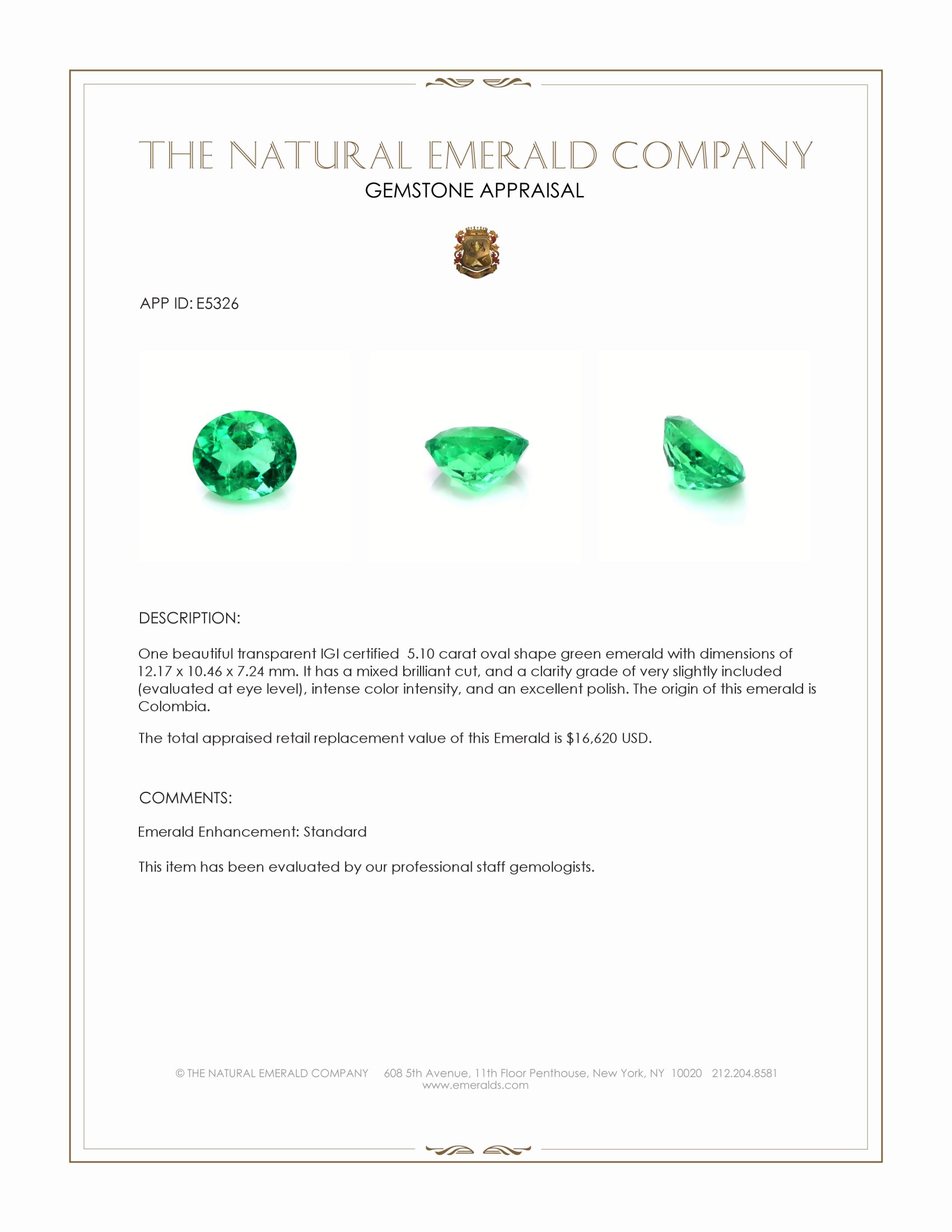 5.10 Ct. Emerald from Colombia