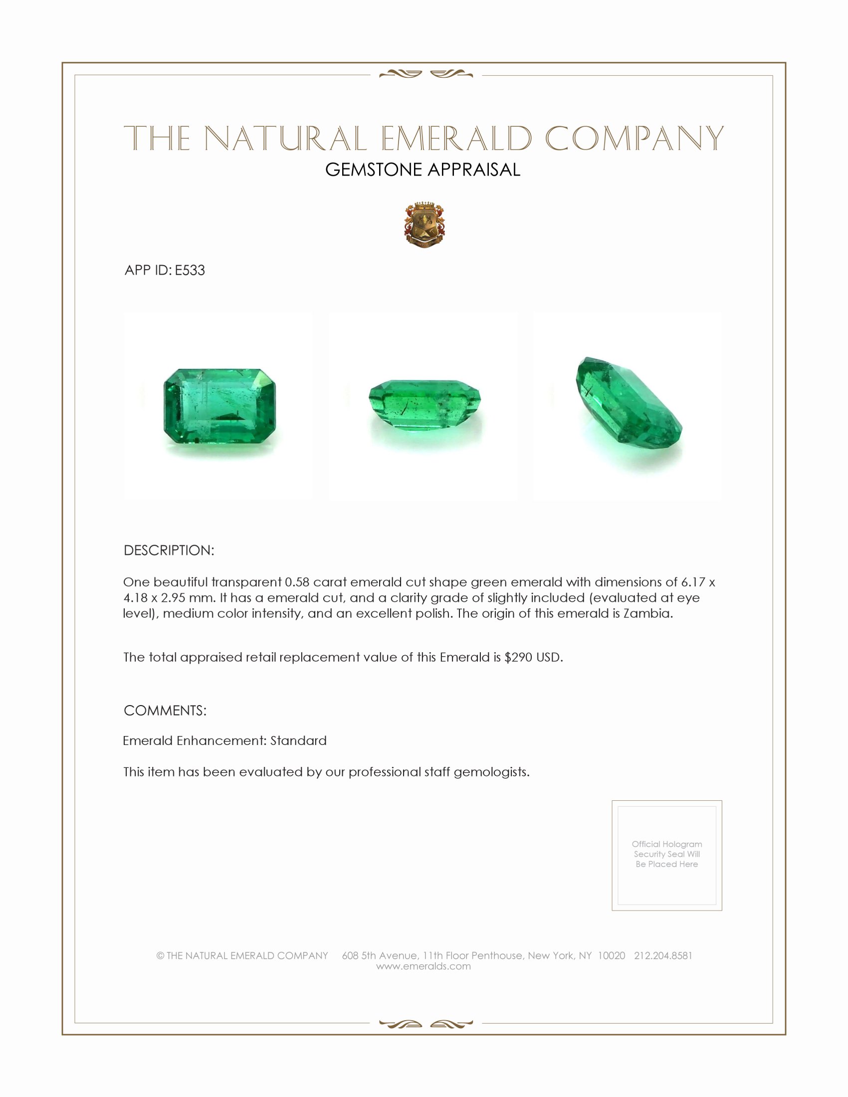 0.58 Ct. Emerald from Zambia