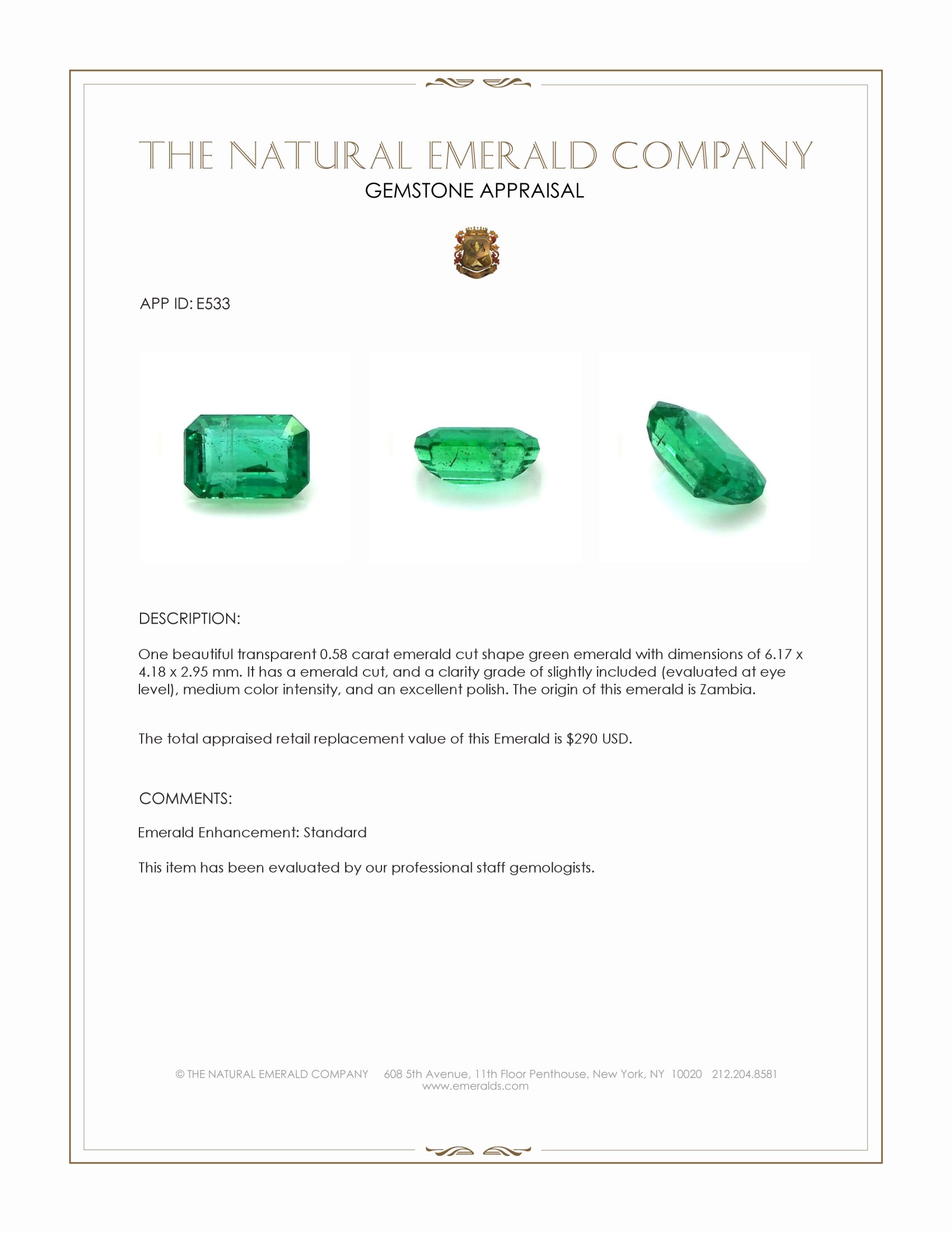 0.58 Ct. Emerald from Zambia