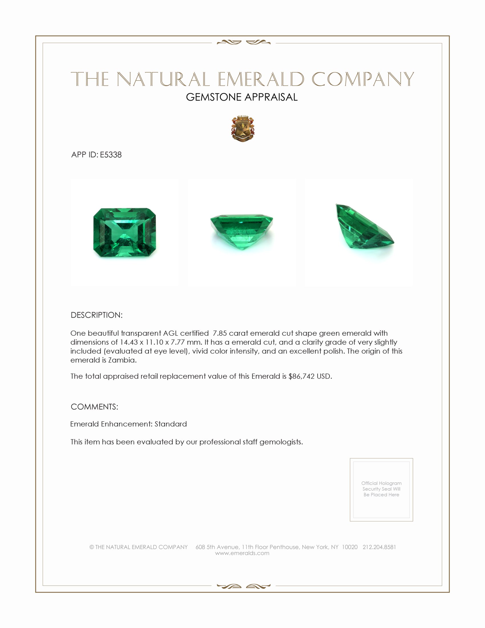 7.85 Ct. Emerald from Zambia
