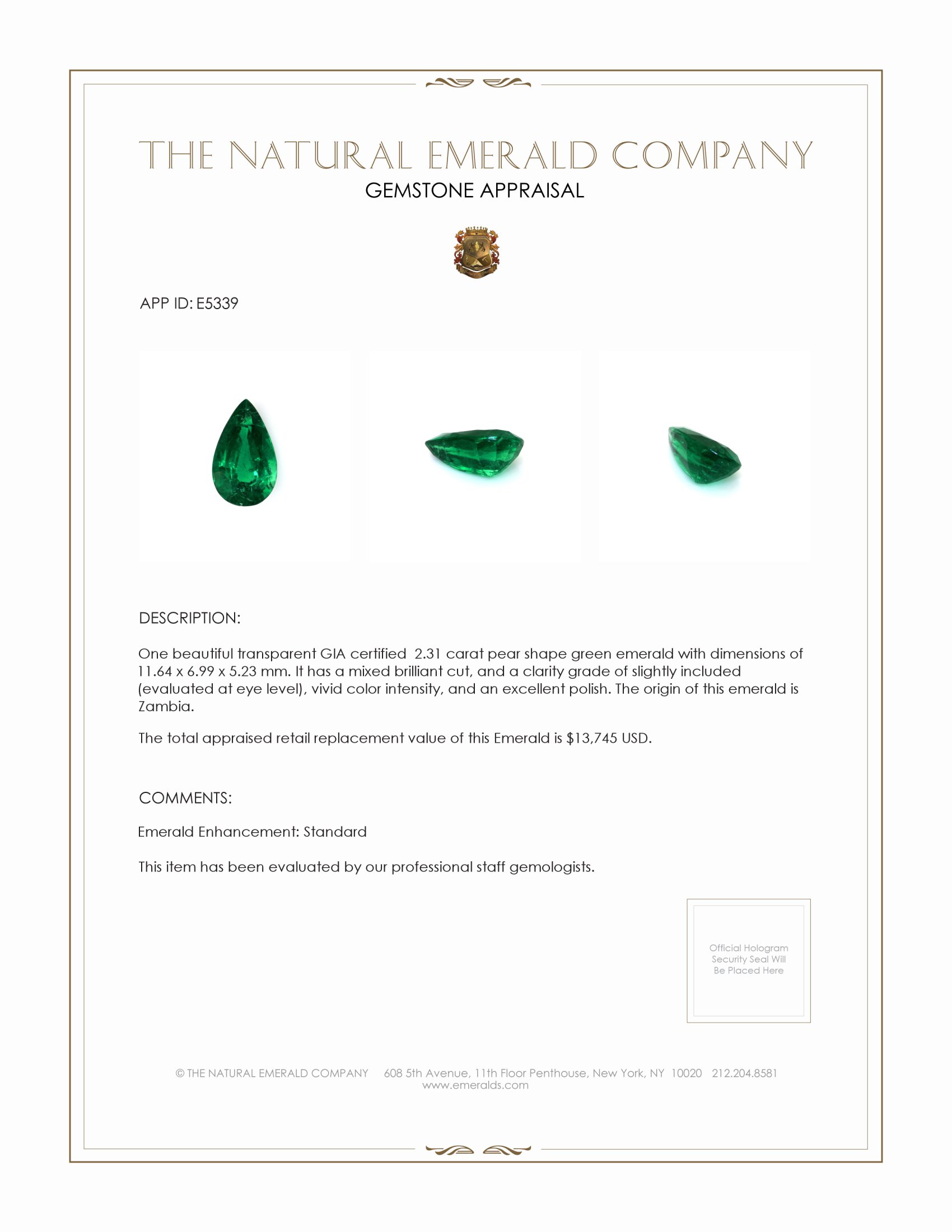 2.31 Ct. Emerald from Zambia