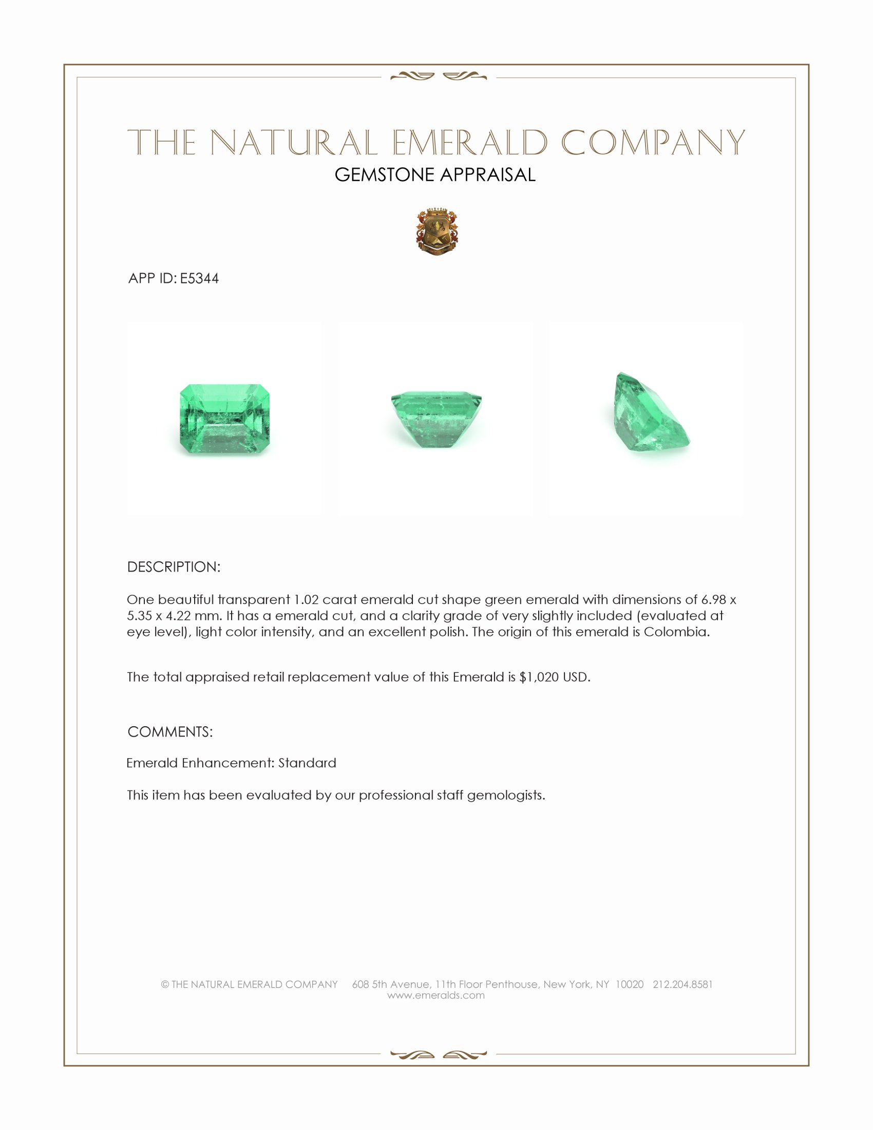 1.02 Ct. Emerald from Colombia