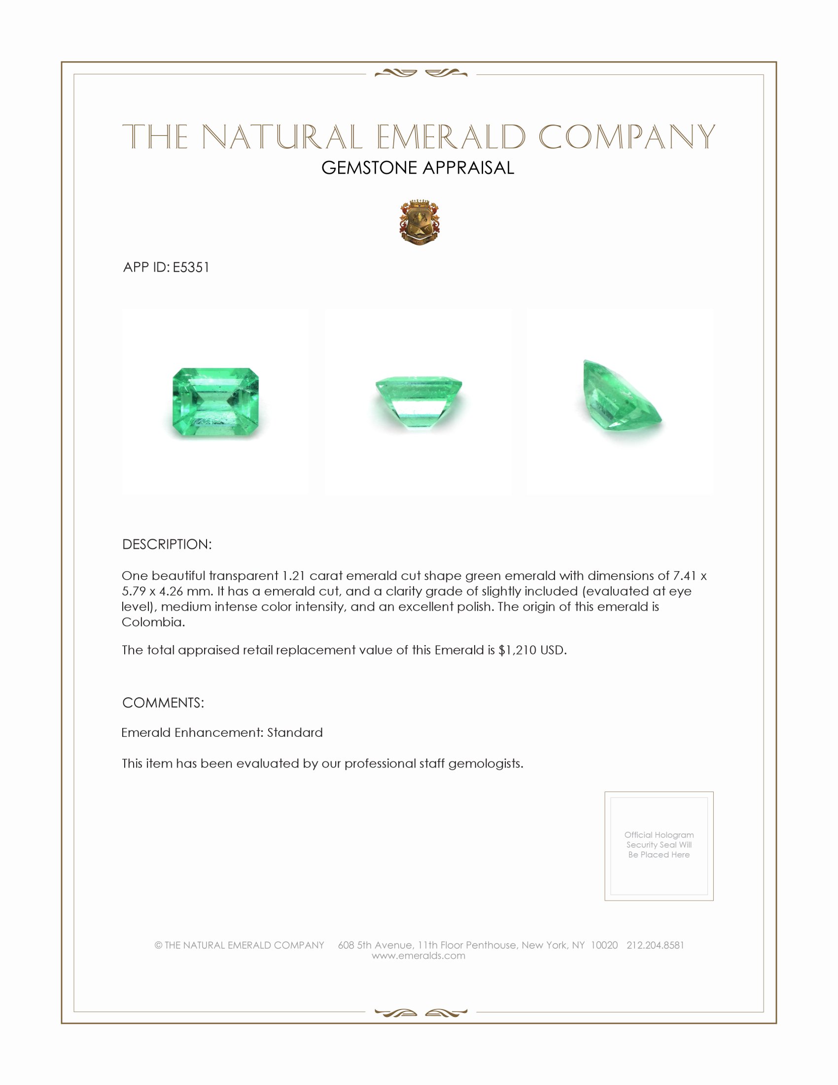 1.21 Ct. Emerald from Colombia