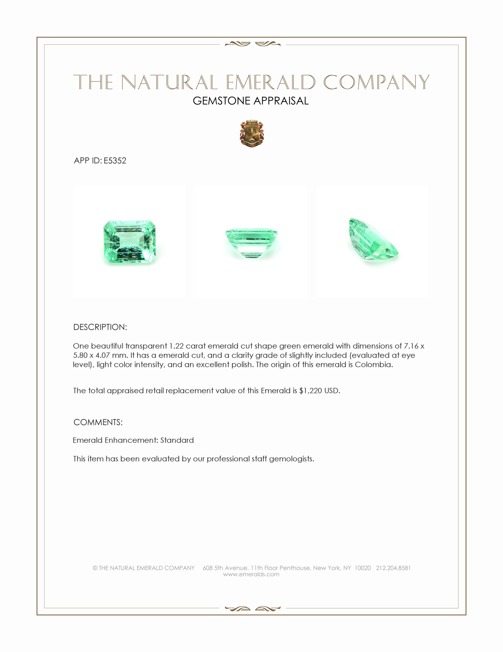 1.22 Ct. Emerald from Colombia