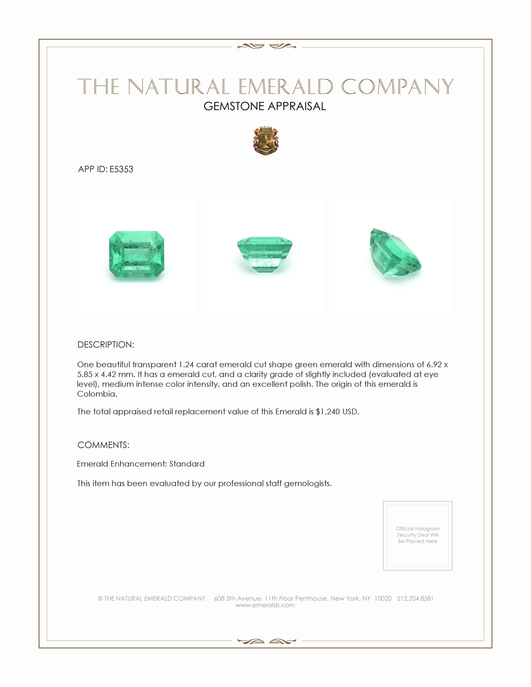 1.24 Ct. Emerald from Colombia