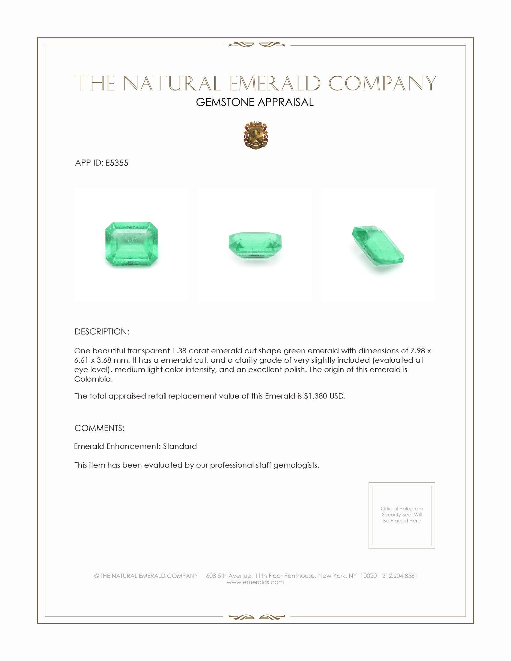 1.38 Ct. Emerald from Colombia