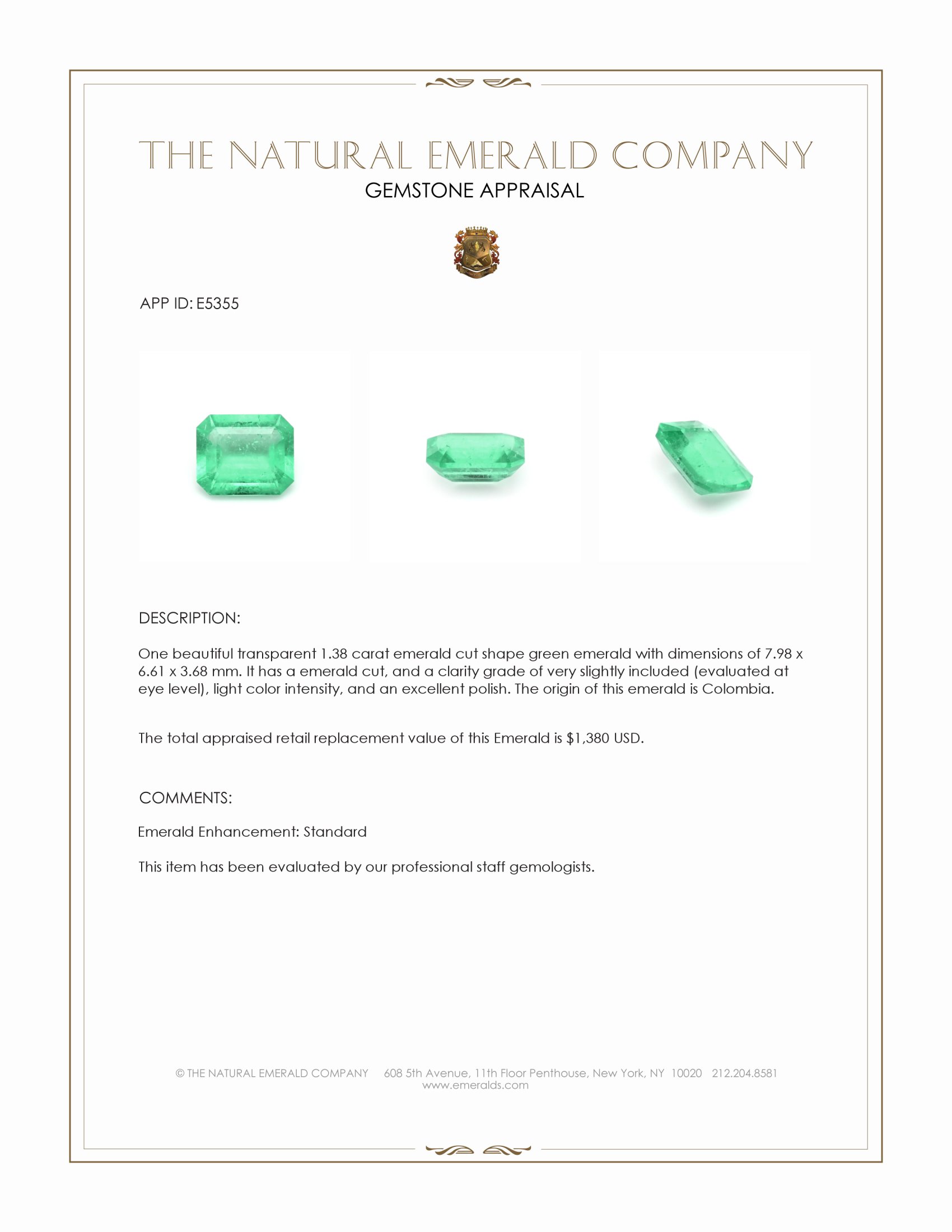 1.38 Ct. Emerald from Colombia