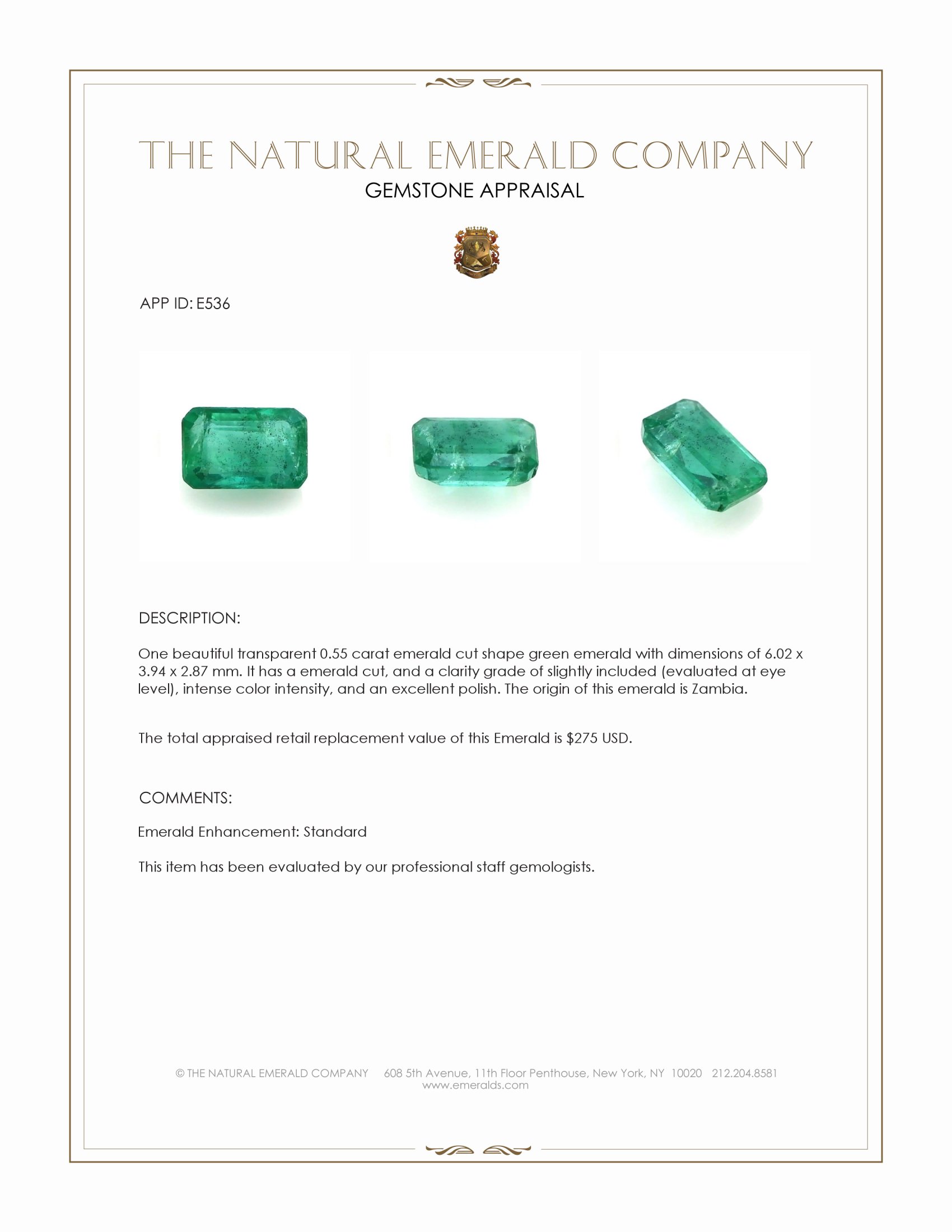 0.55 Ct. Emerald from Zambia