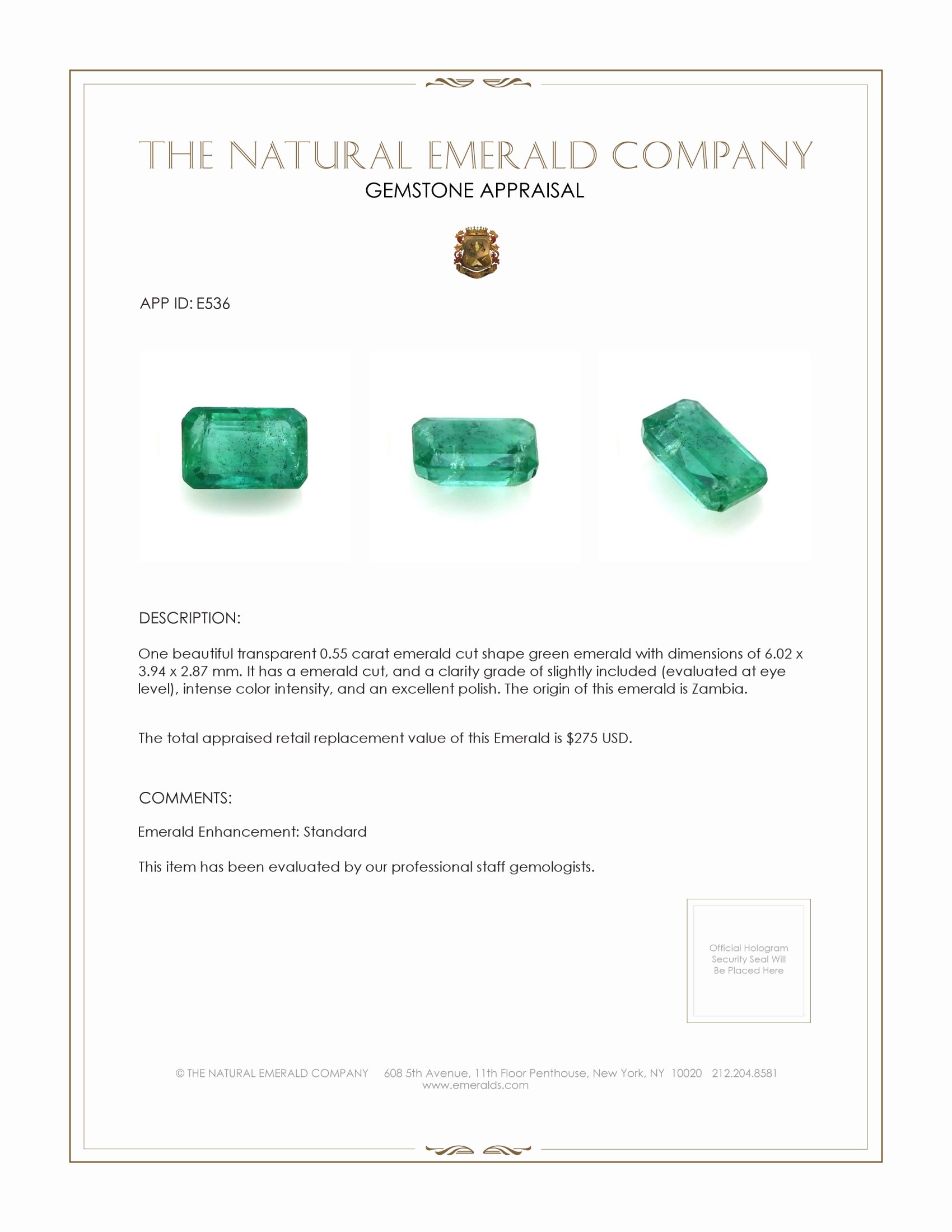 0.55 Ct. Emerald from Zambia