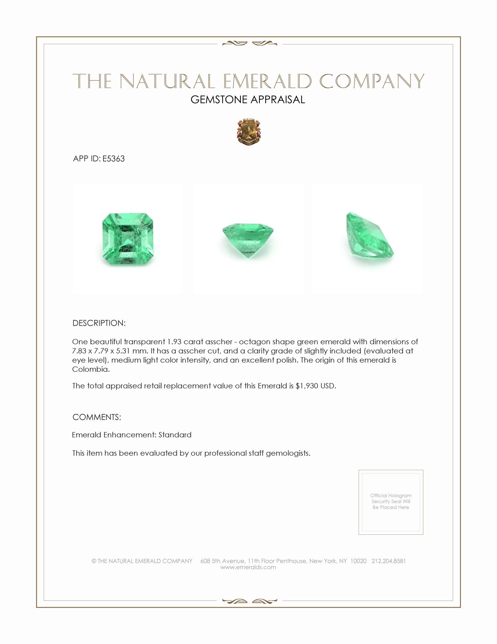 1.93 Ct. Emerald from Colombia
