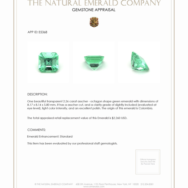 2.26 Ct. Emerald from Colombia