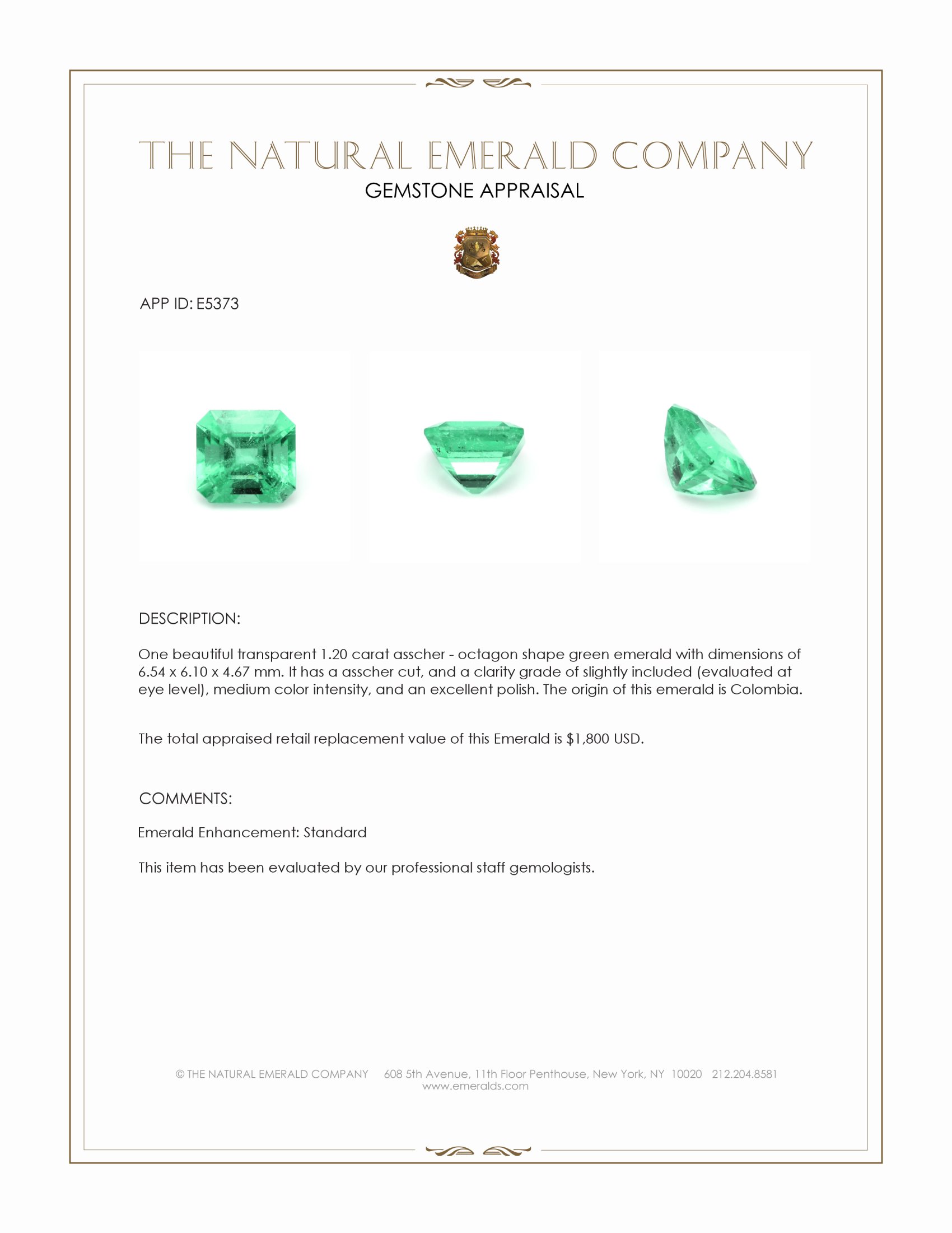 1.20 Ct. Emerald from Colombia