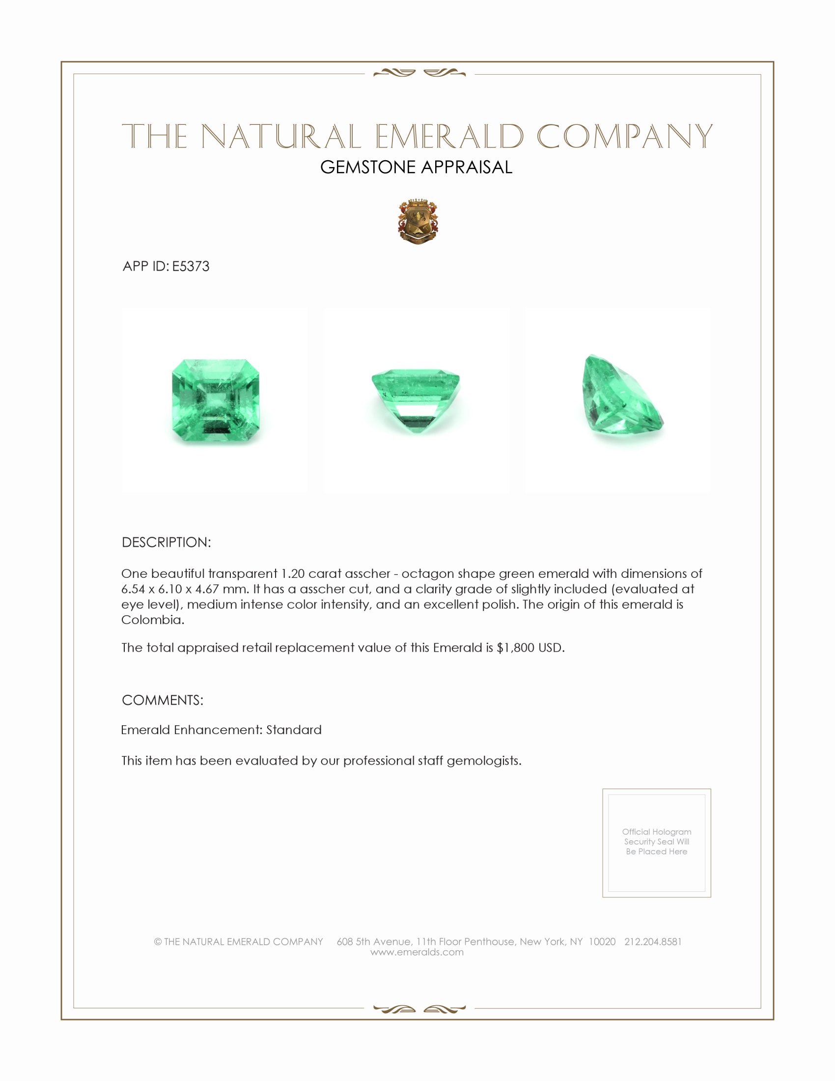 1.20 Ct. Emerald from Colombia