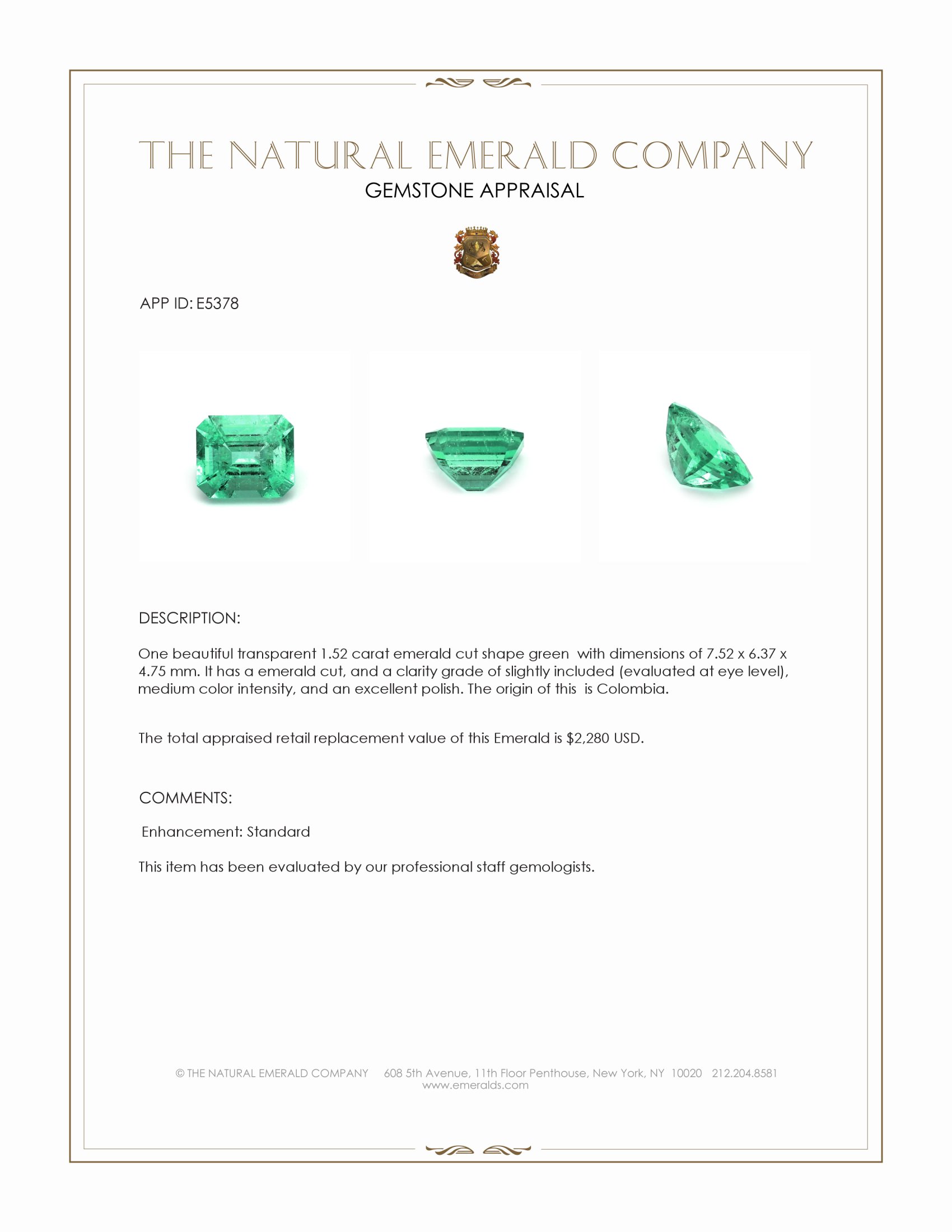 1.52 Ct. Emerald from Colombia