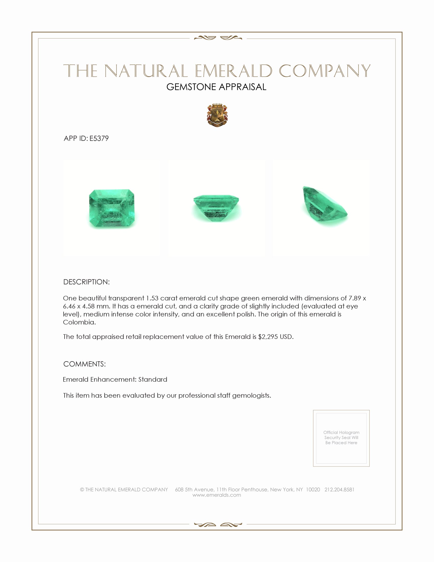 1.53 Ct. Emerald from Colombia