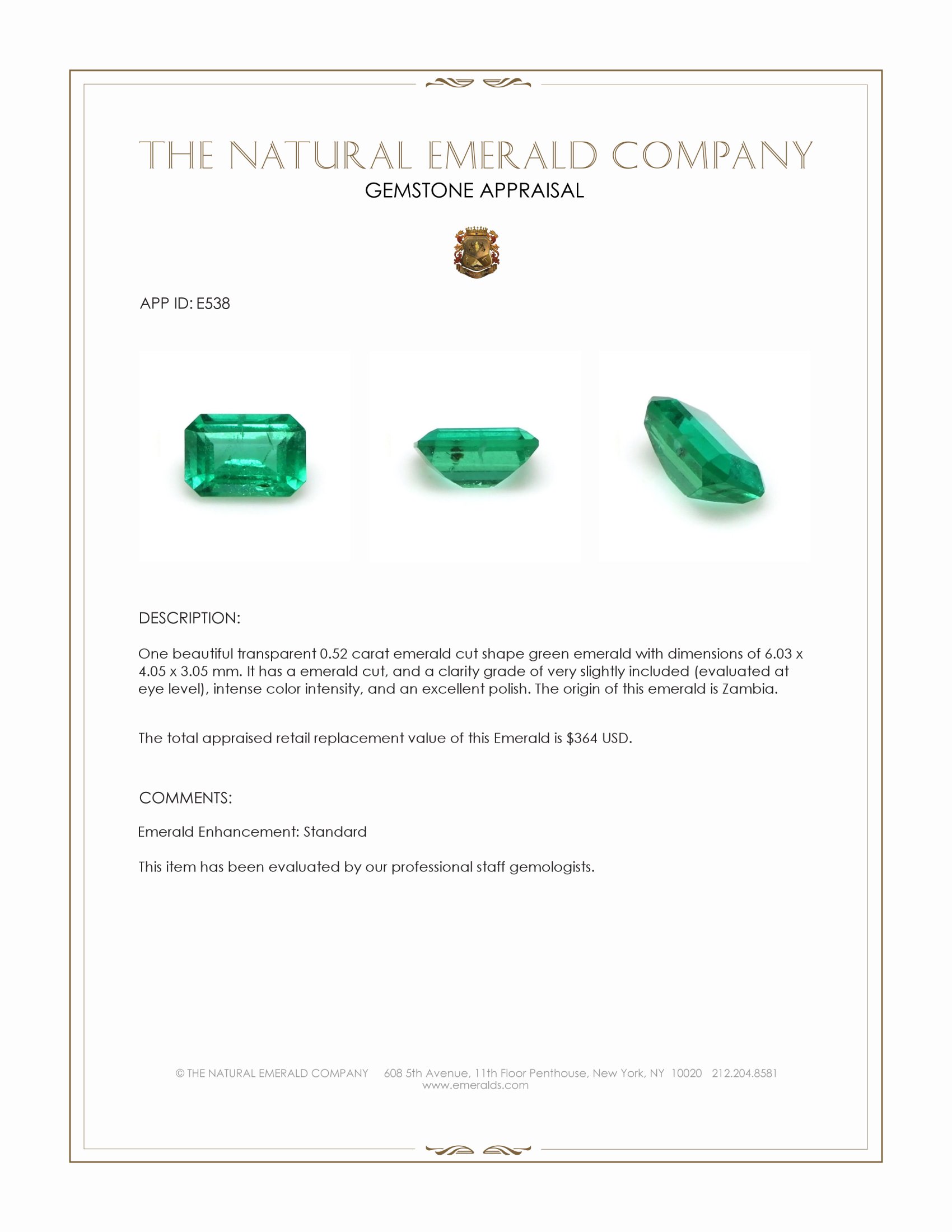 0.52 Ct. Emerald from Zambia