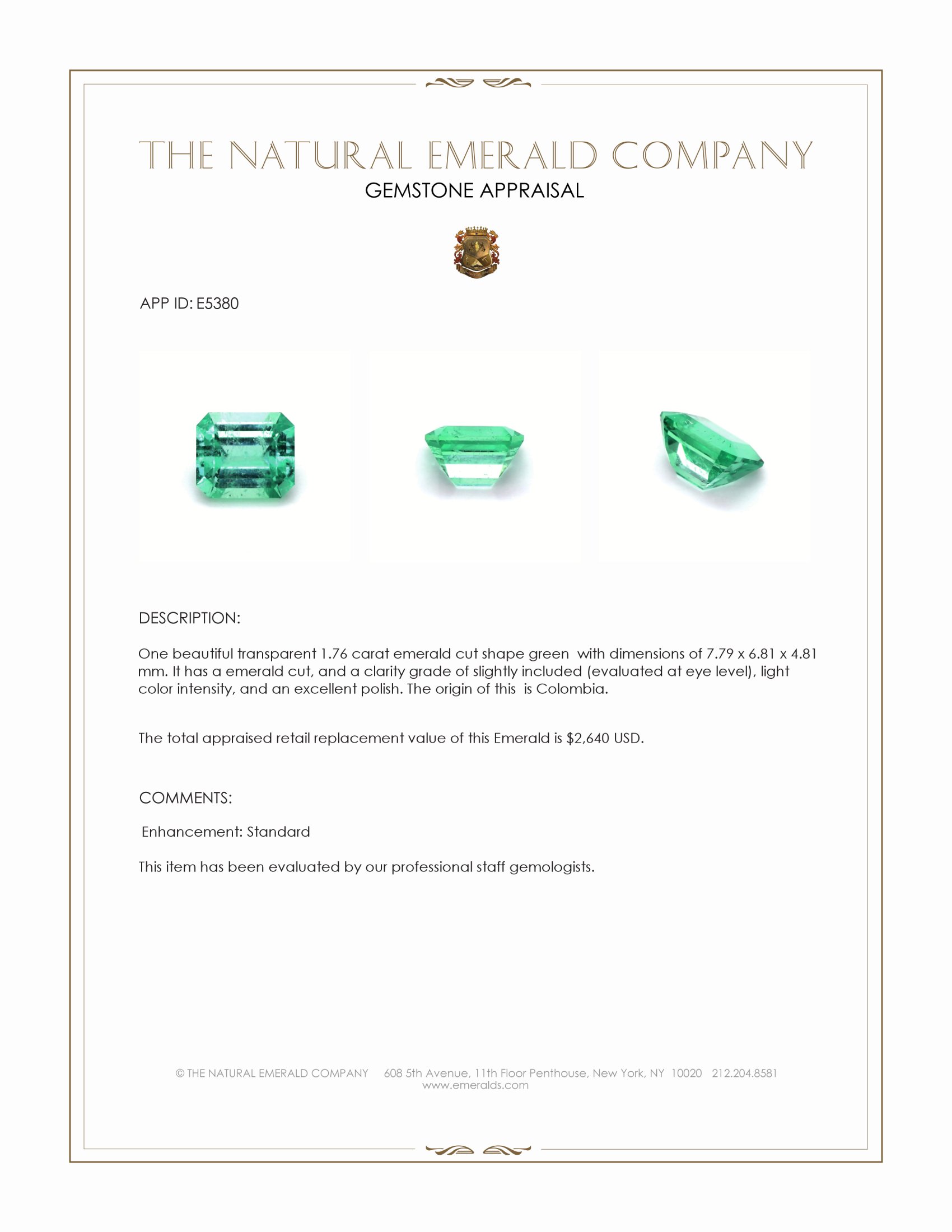 1.76 Ct. Emerald from Colombia