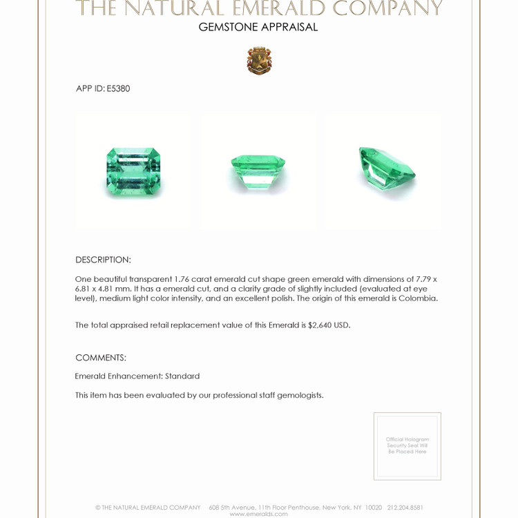 1.76 Ct. Emerald from Colombia