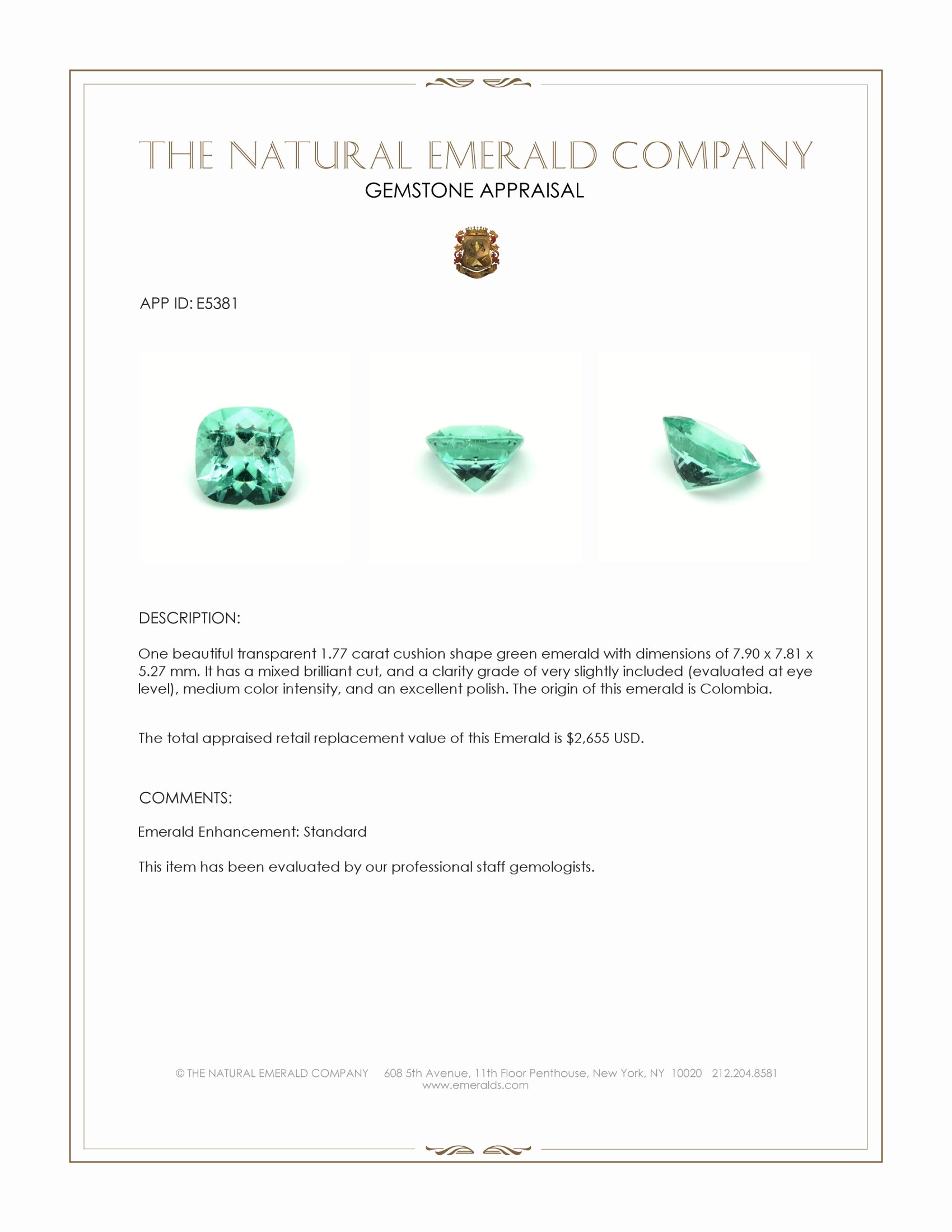 1.77 Ct. Emerald from Colombia