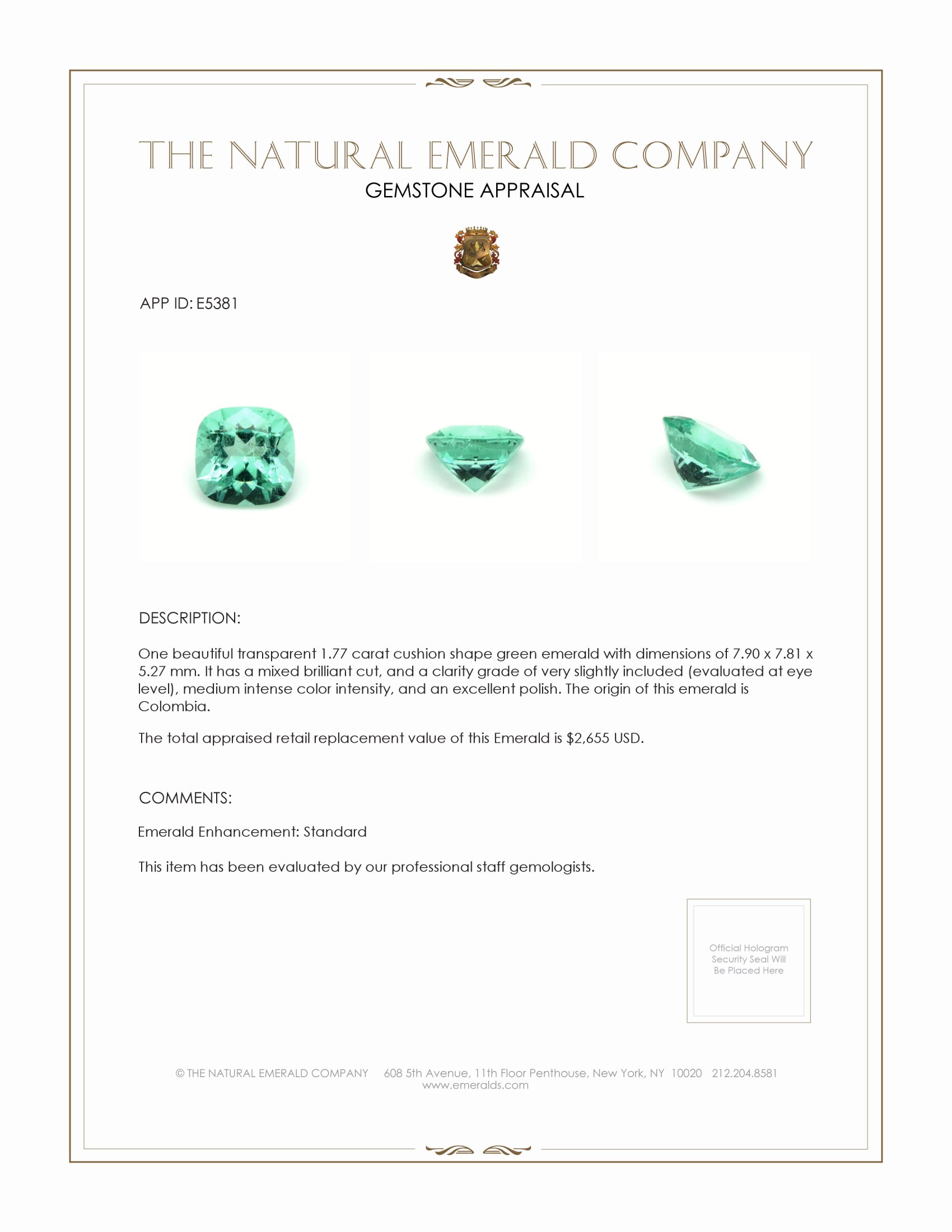 1.77 Ct. Emerald from Colombia
