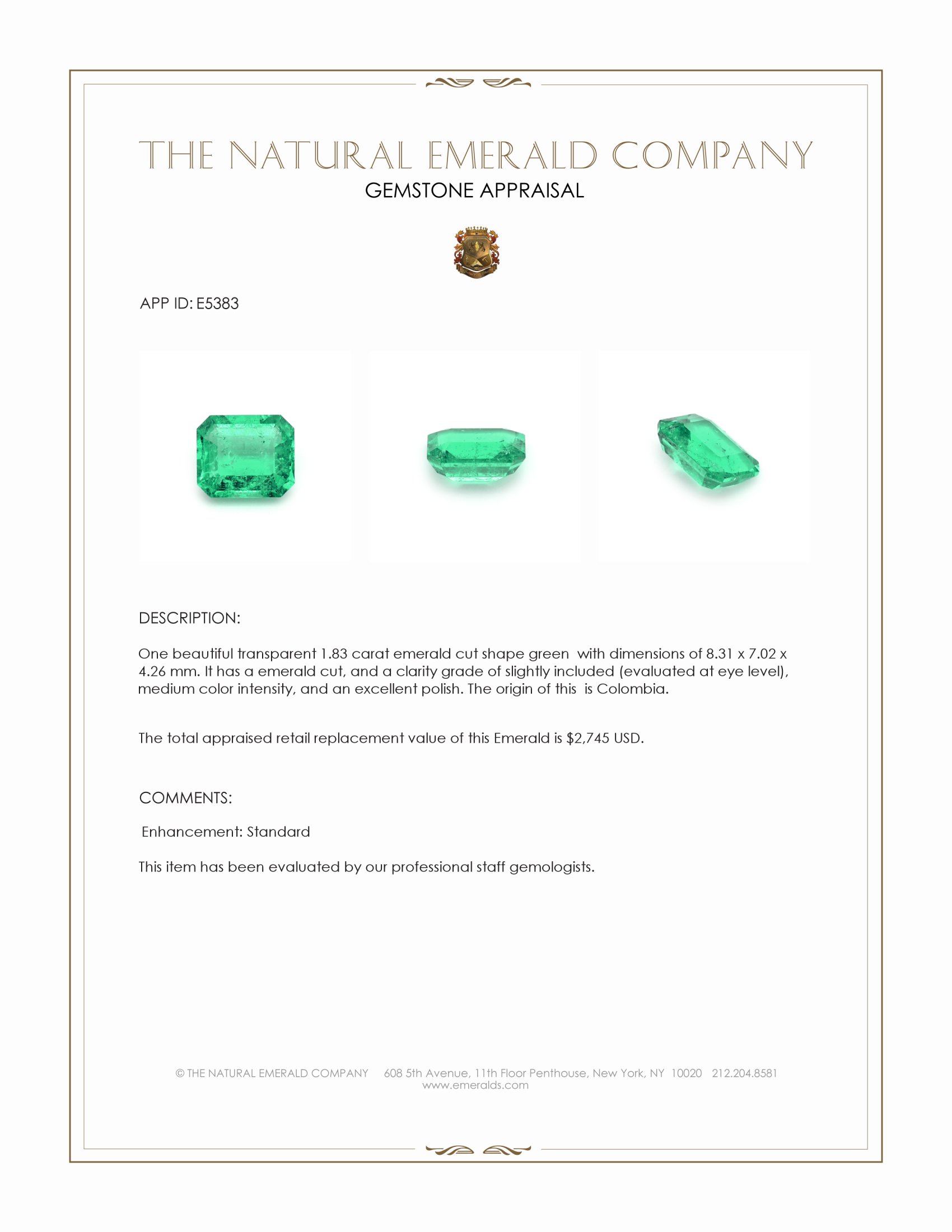 1.83 Ct. Emerald from Colombia