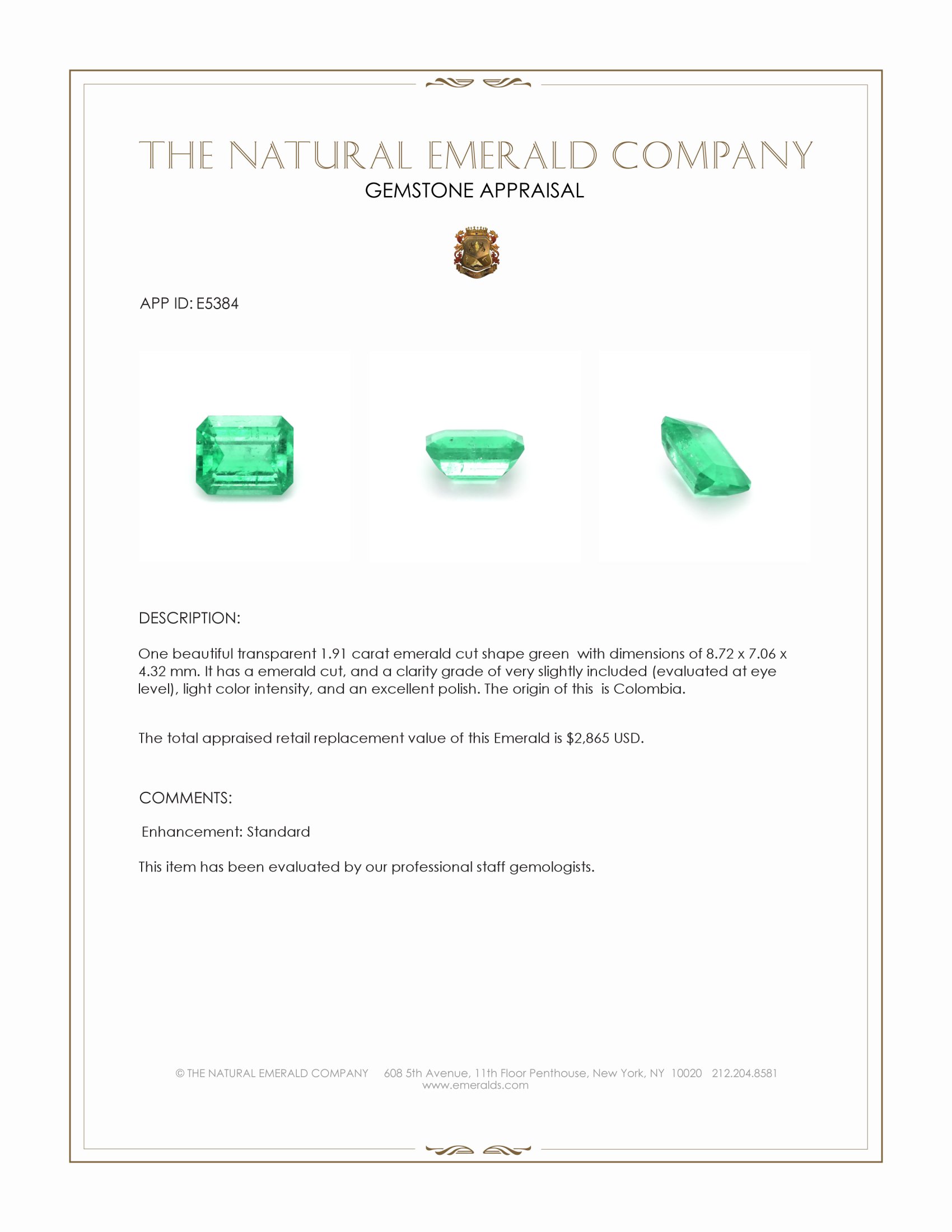 1.91 Ct. Emerald from Colombia