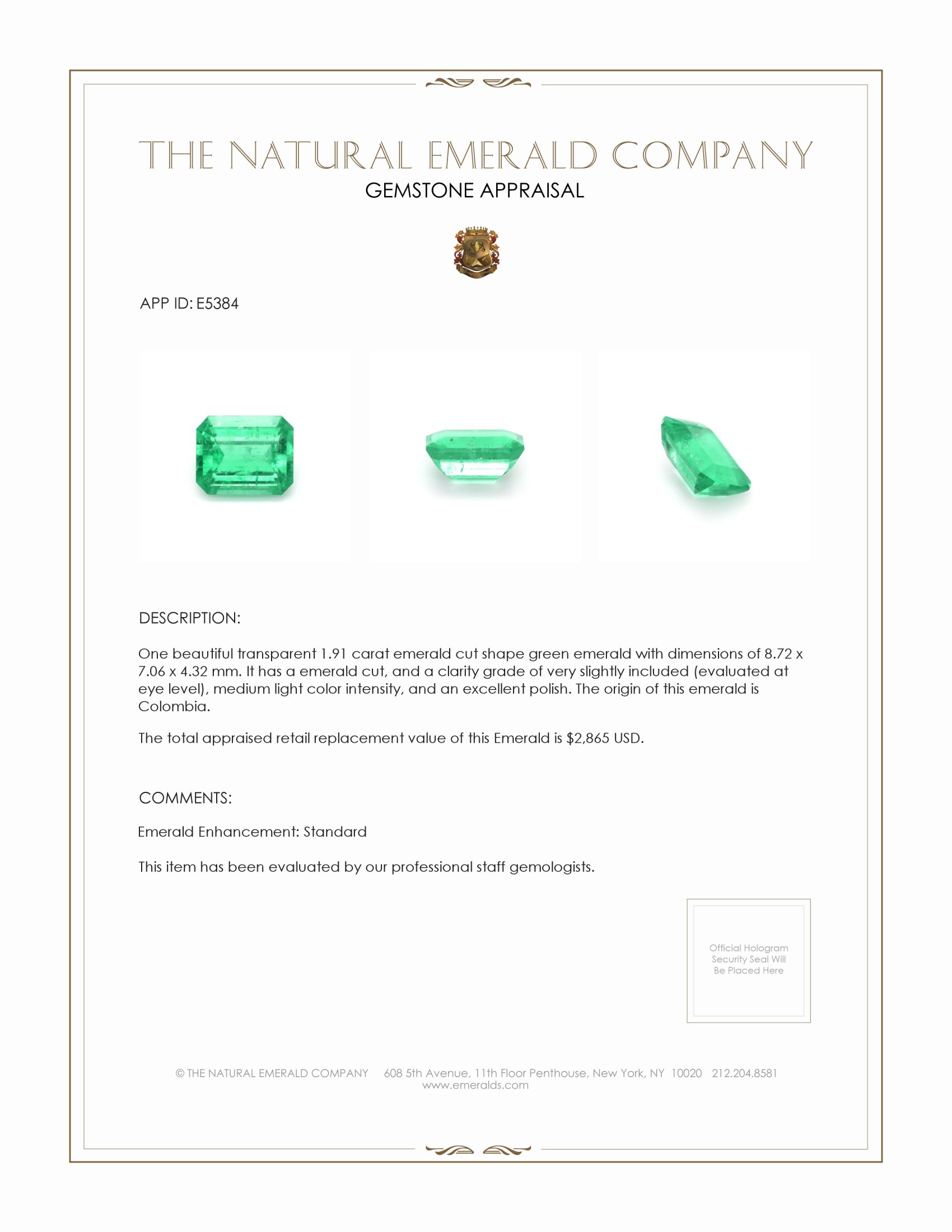 1.91 Ct. Emerald from Colombia