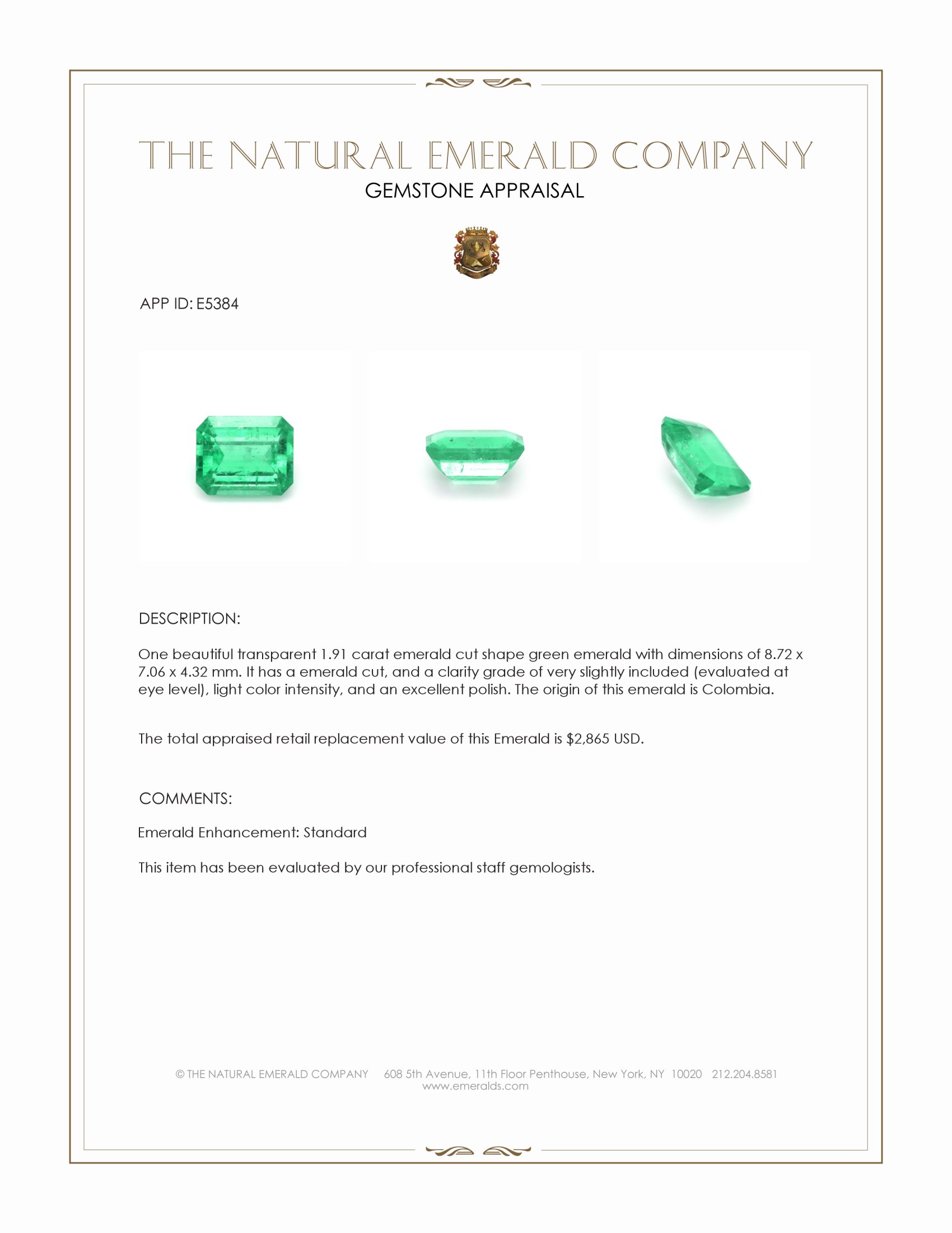 1.91 Ct. Emerald from Colombia