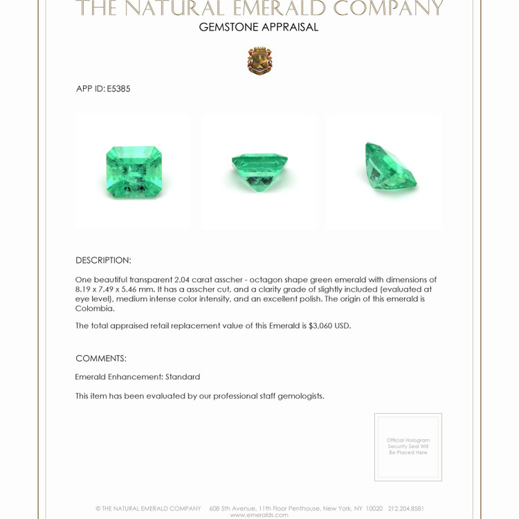 2.04 Ct. Emerald from Colombia