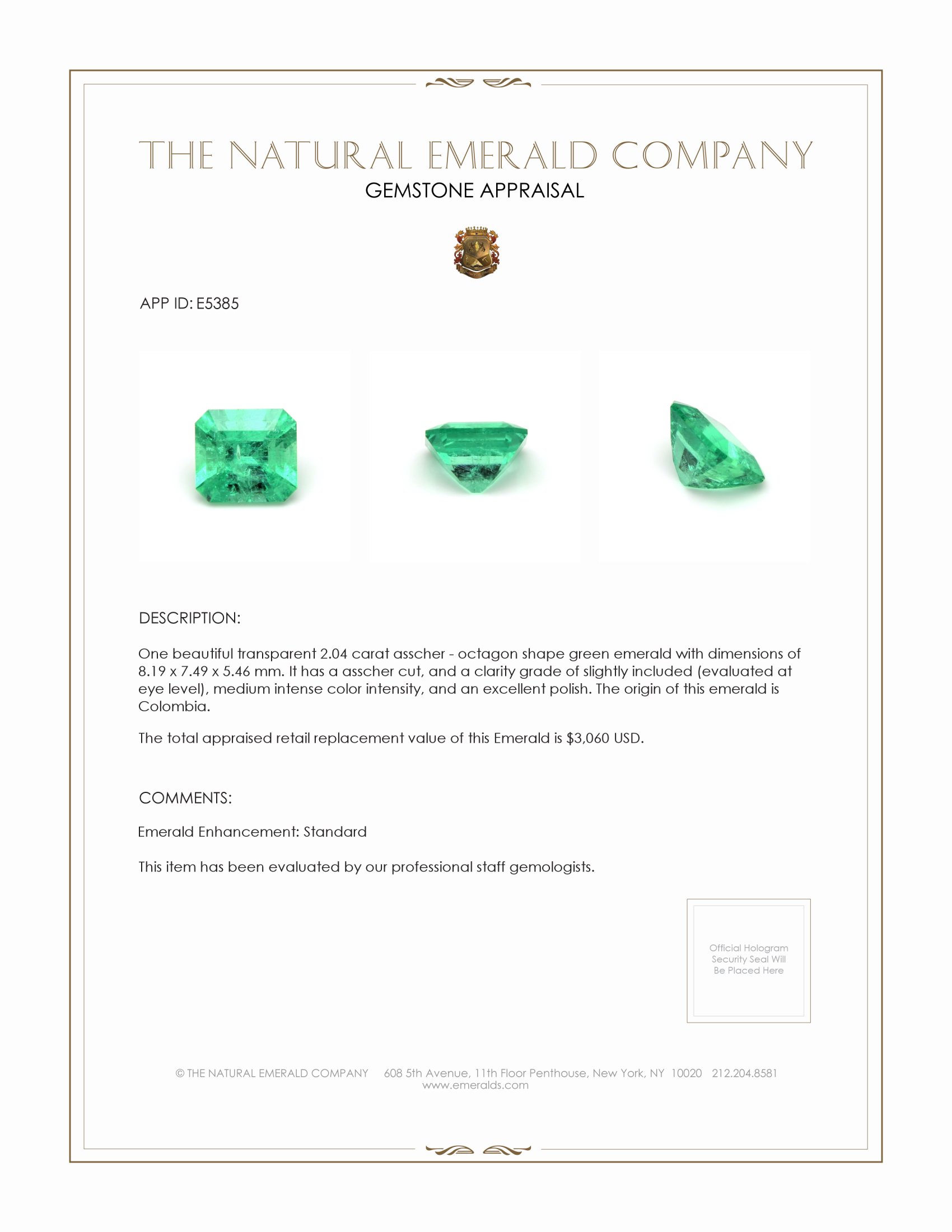 2.04 Ct. Emerald from Colombia