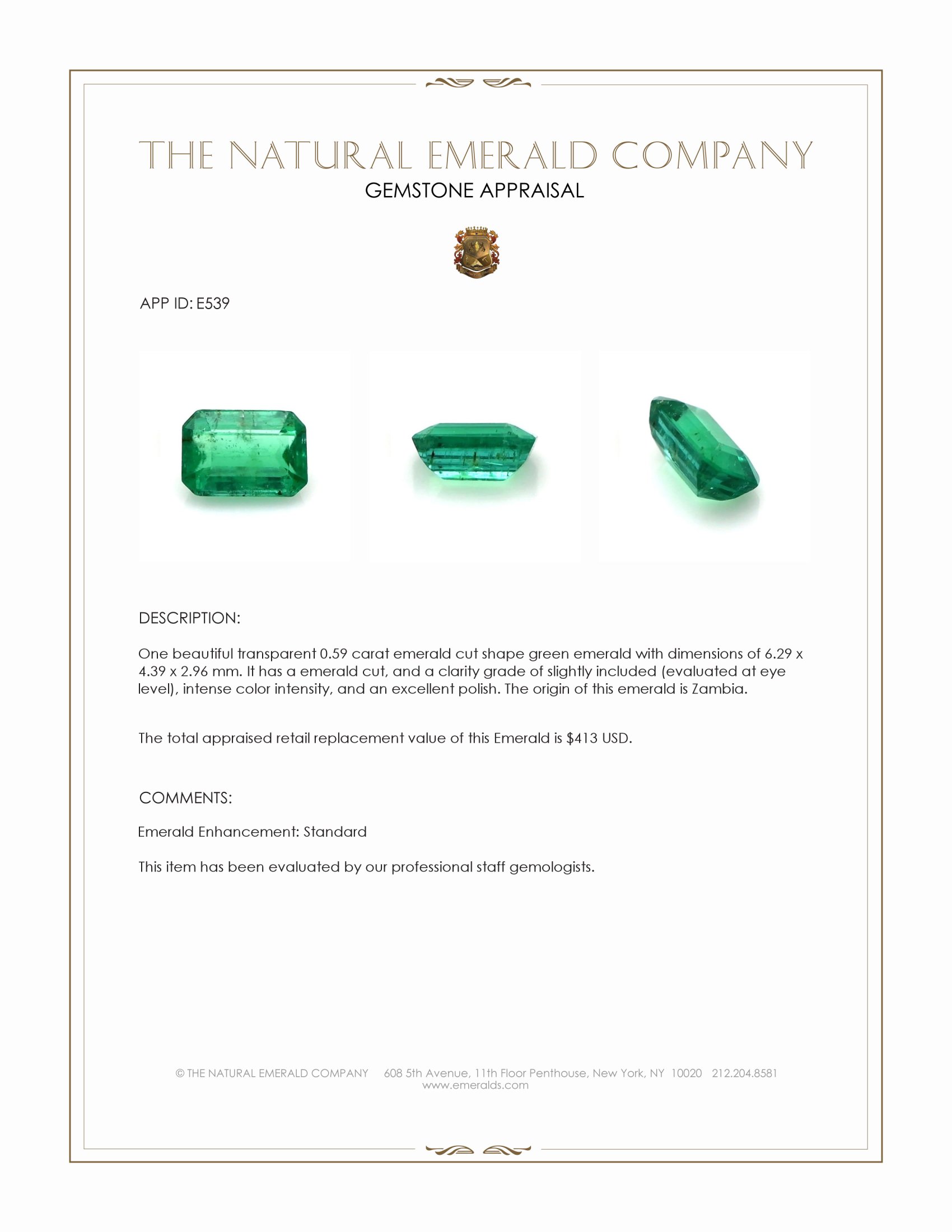 0.59 Ct. Emerald from Zambia