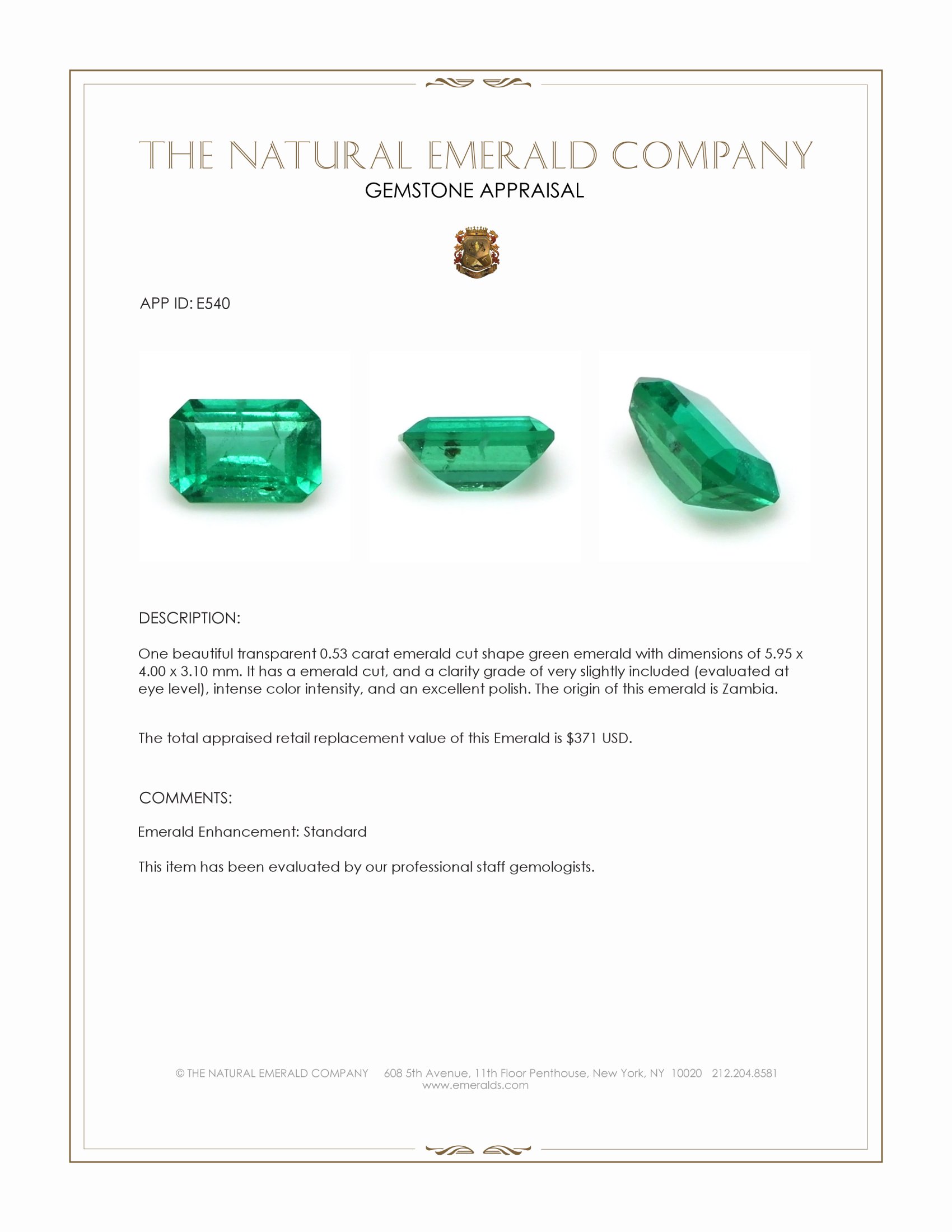 0.53 Ct. Emerald from Zambia