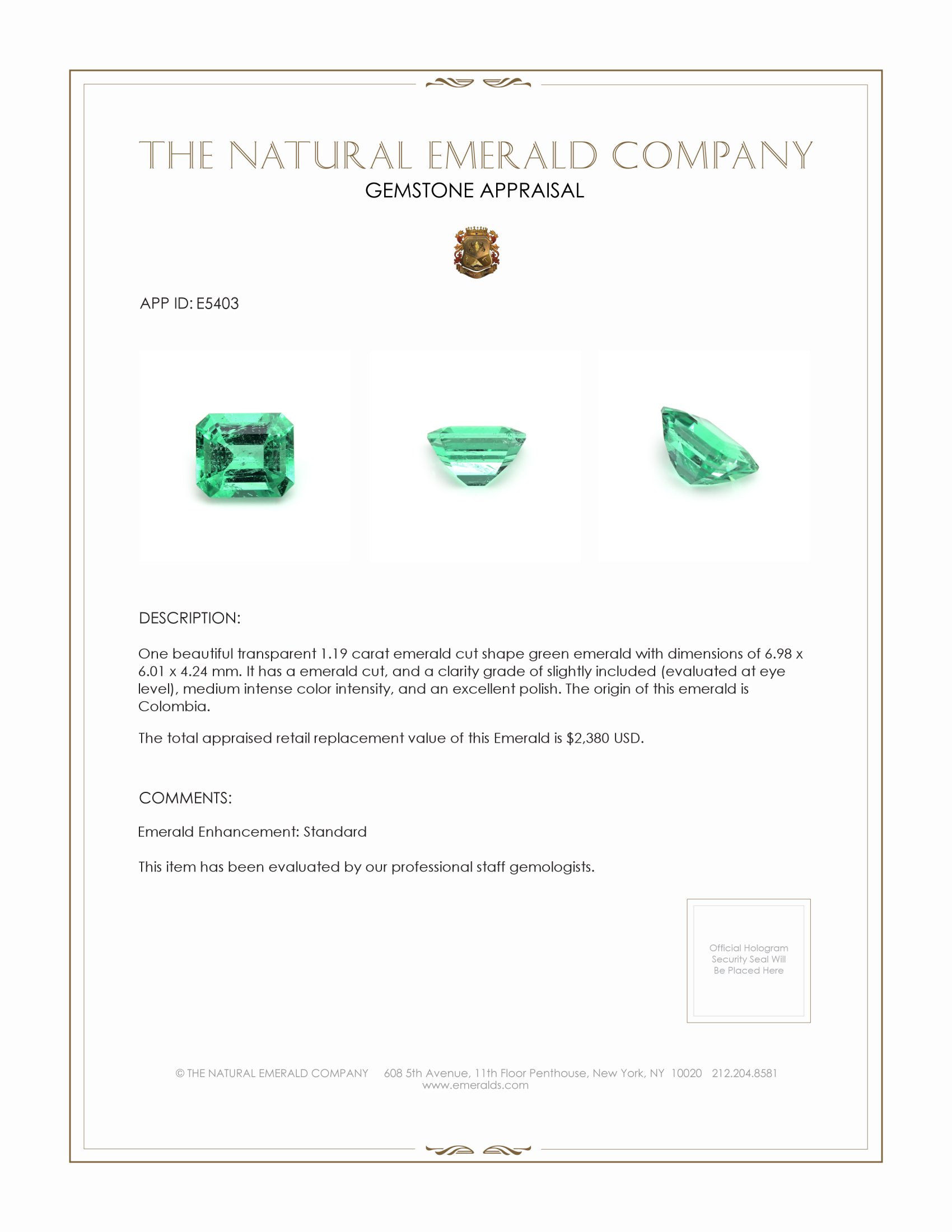 1.19 Ct. Emerald from Colombia