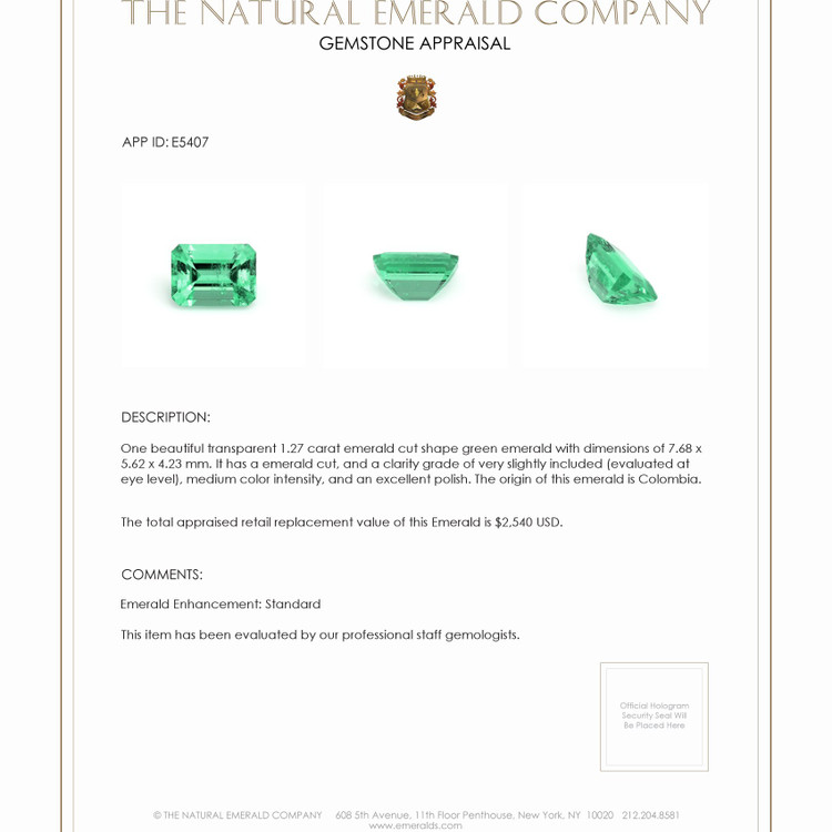 1.27 Ct. Emerald from Colombia