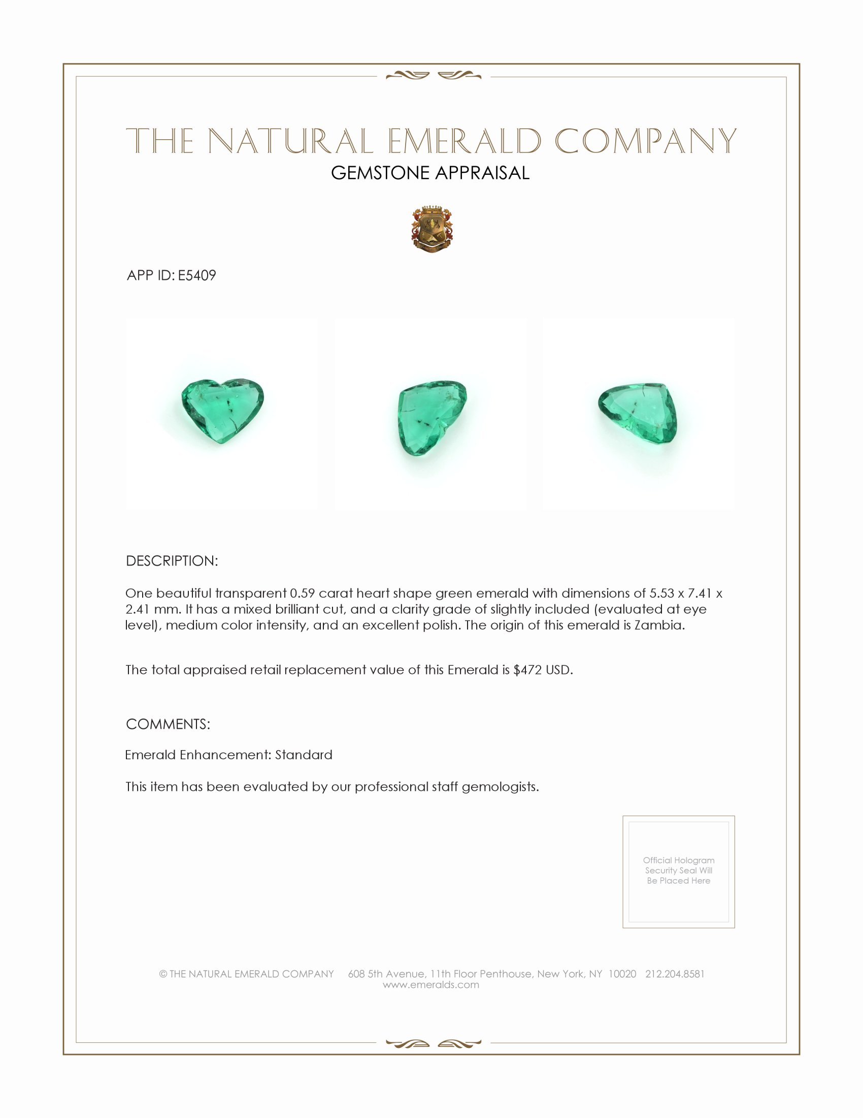 0.59 Ct. Emerald from Zambia