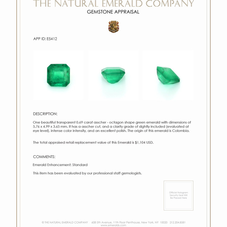 0.69 Ct. Emerald from Colombia