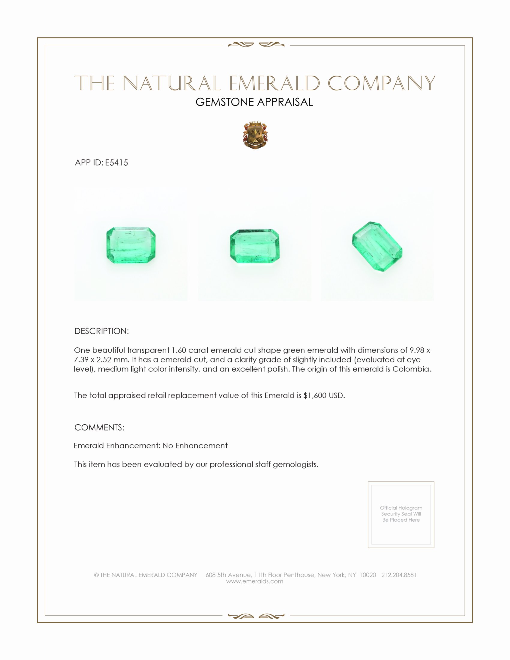 1.60 Ct. Emerald from Colombia