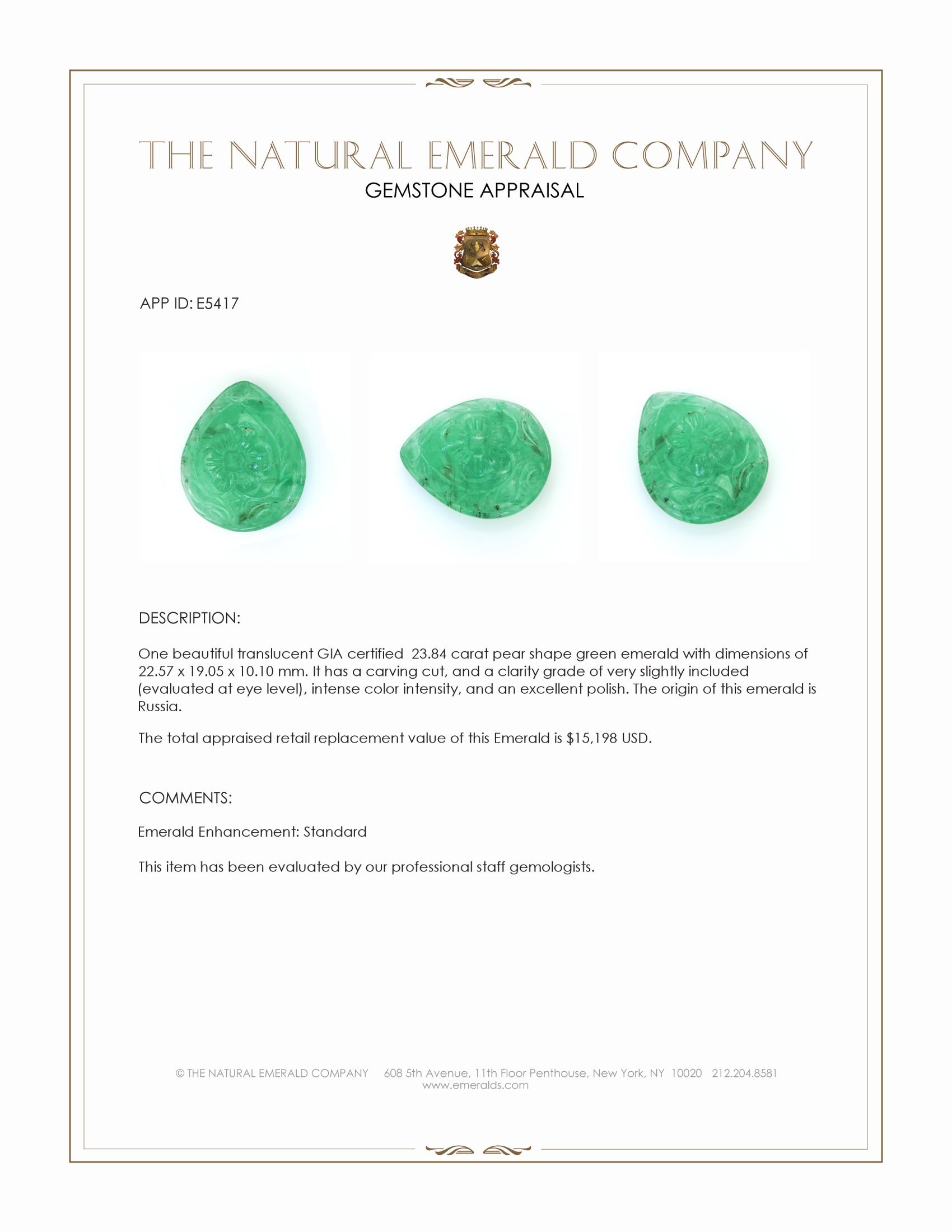 23.84 Ct. Emerald from Russia