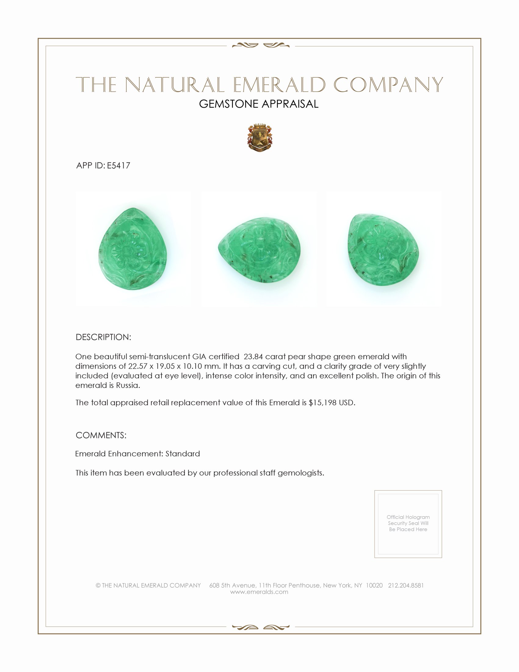 23.84 Ct. Emerald from Russia